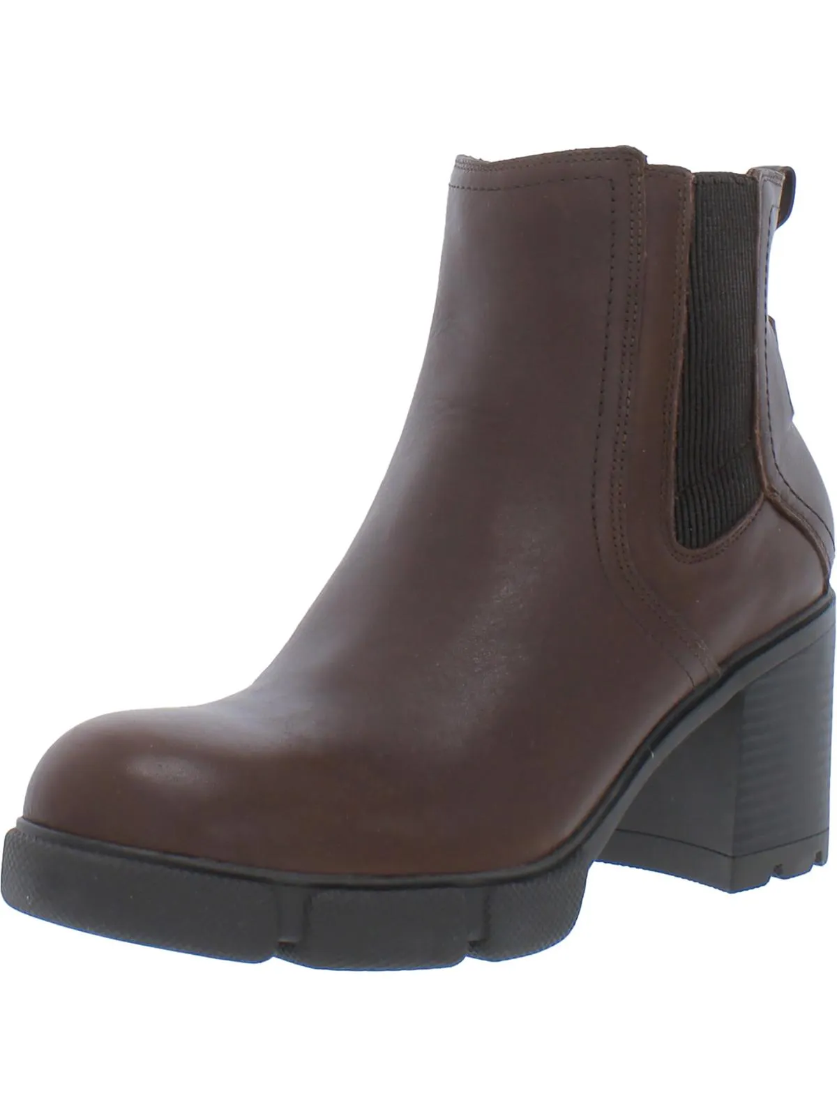 Mindy Womens Leather Block Heel Chelsea Boots
