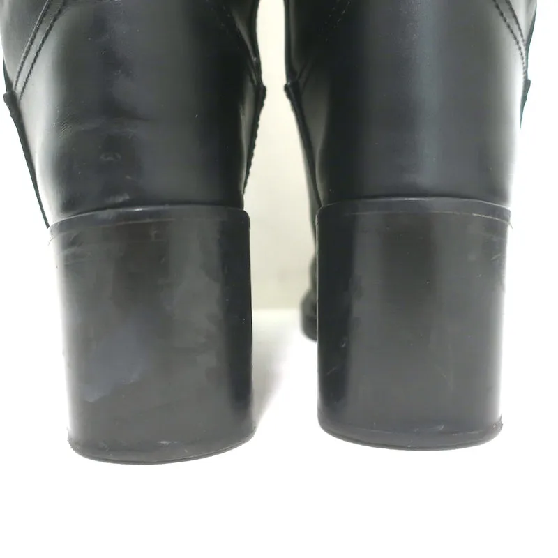 Miu Miu Logo-Detailed Pull-On Knee High Boots Black Leather Size 37