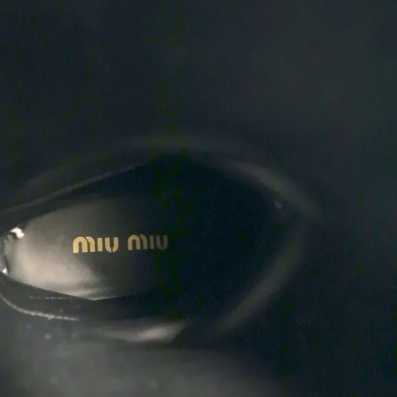 Miu Miu Logo-Detailed Pull-On Knee High Boots Black Leather Size 37
