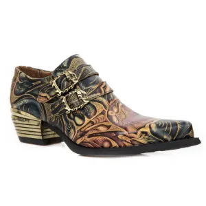 New Rock Embossed Vintage Black Leather Buckled Shoes- M-7960-S14