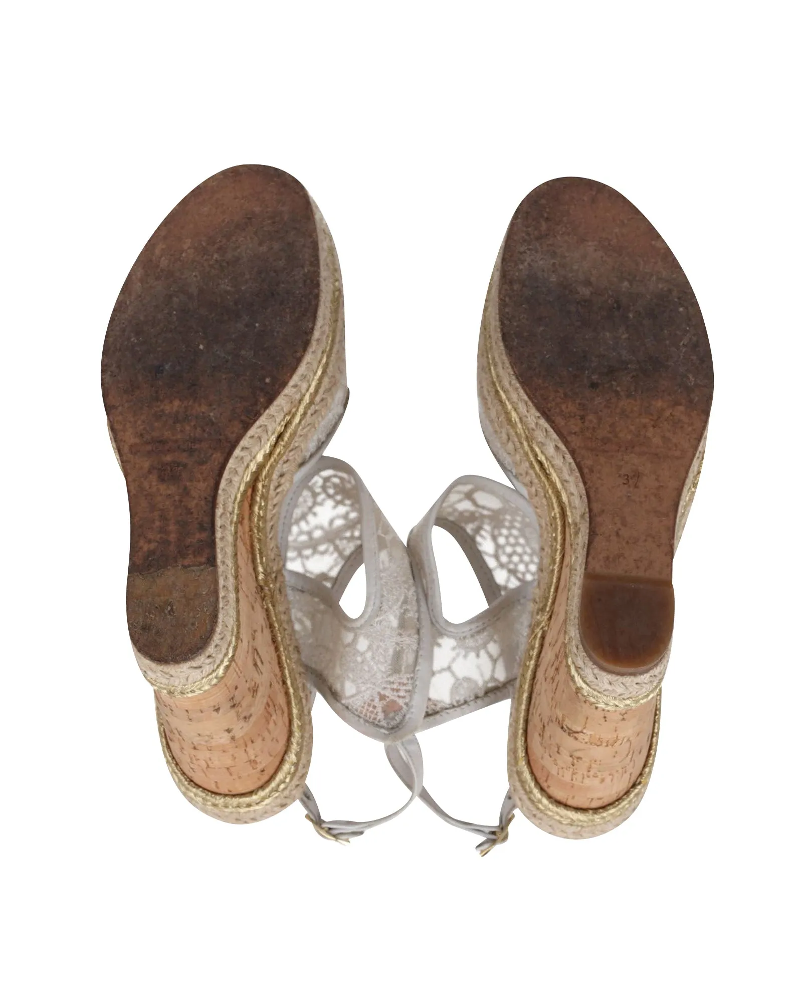 Nicholas Kirkwood High Heel Lace Wedges in Cream Synthetic