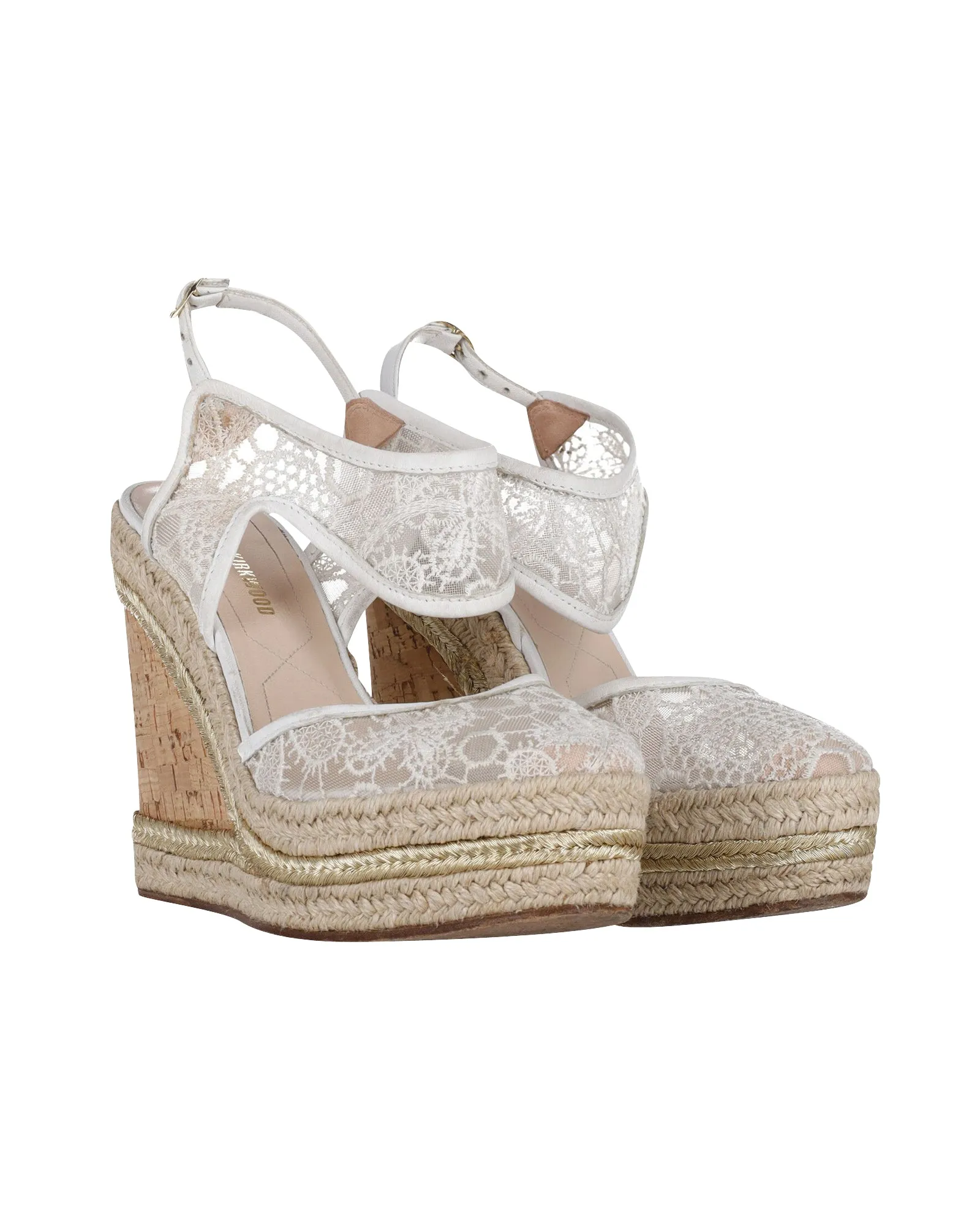 Nicholas Kirkwood High Heel Lace Wedges in Cream Synthetic
