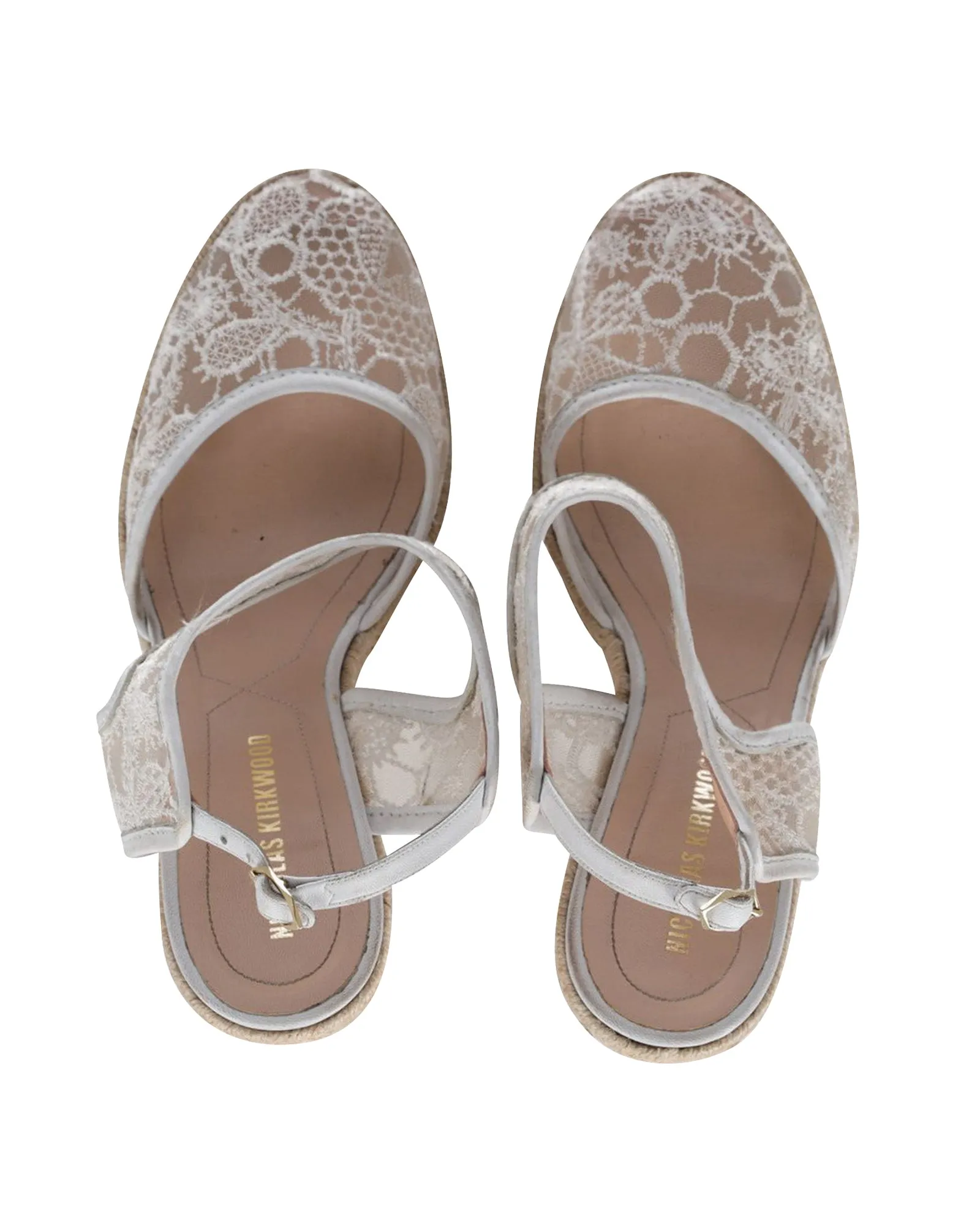 Nicholas Kirkwood High Heel Lace Wedges in Cream Synthetic