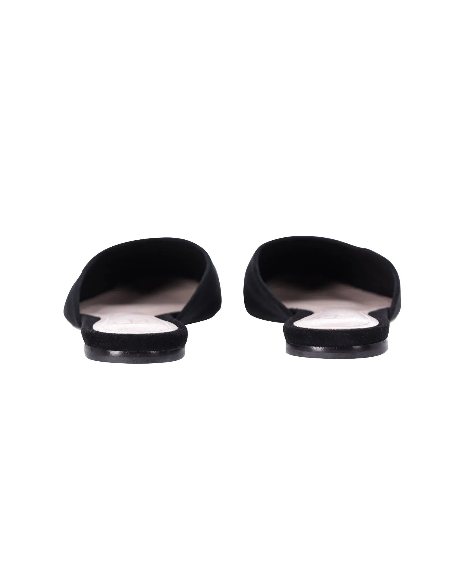 Porte & Paire Square-toe Flat Mules in Black Suede