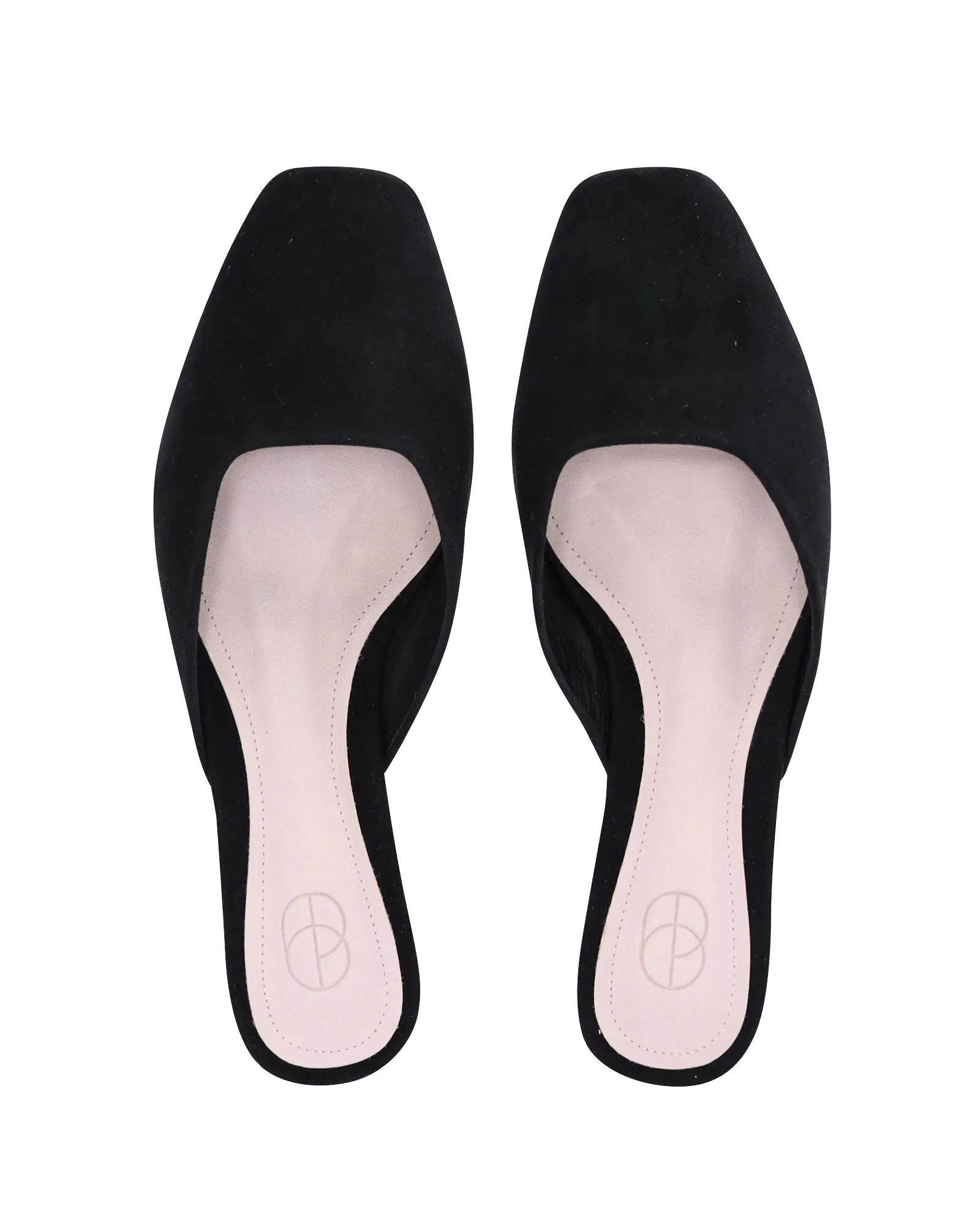 Porte & Paire Square-toe Flat Mules in Black Suede
