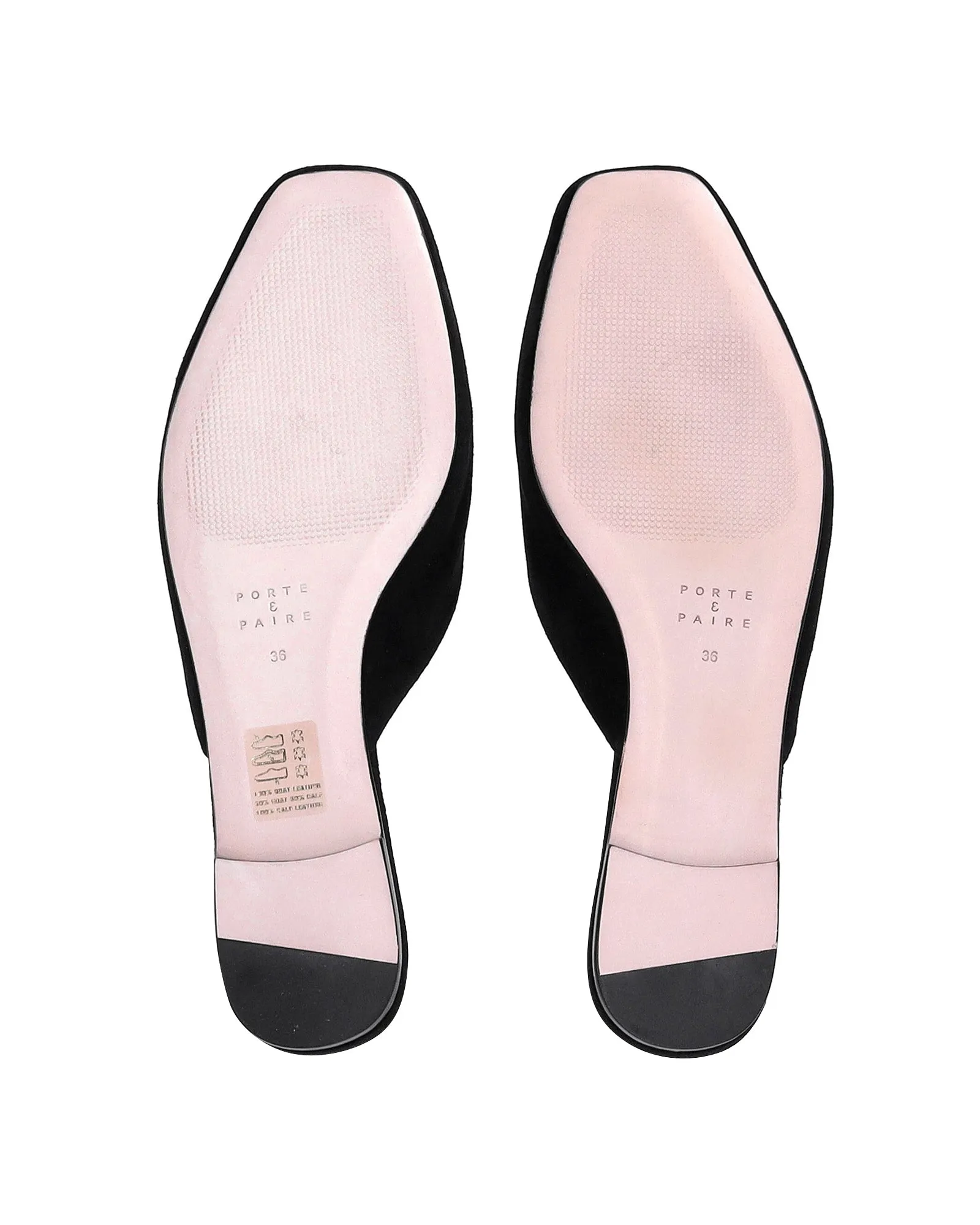 Porte & Paire Square-toe Flat Mules in Black Suede