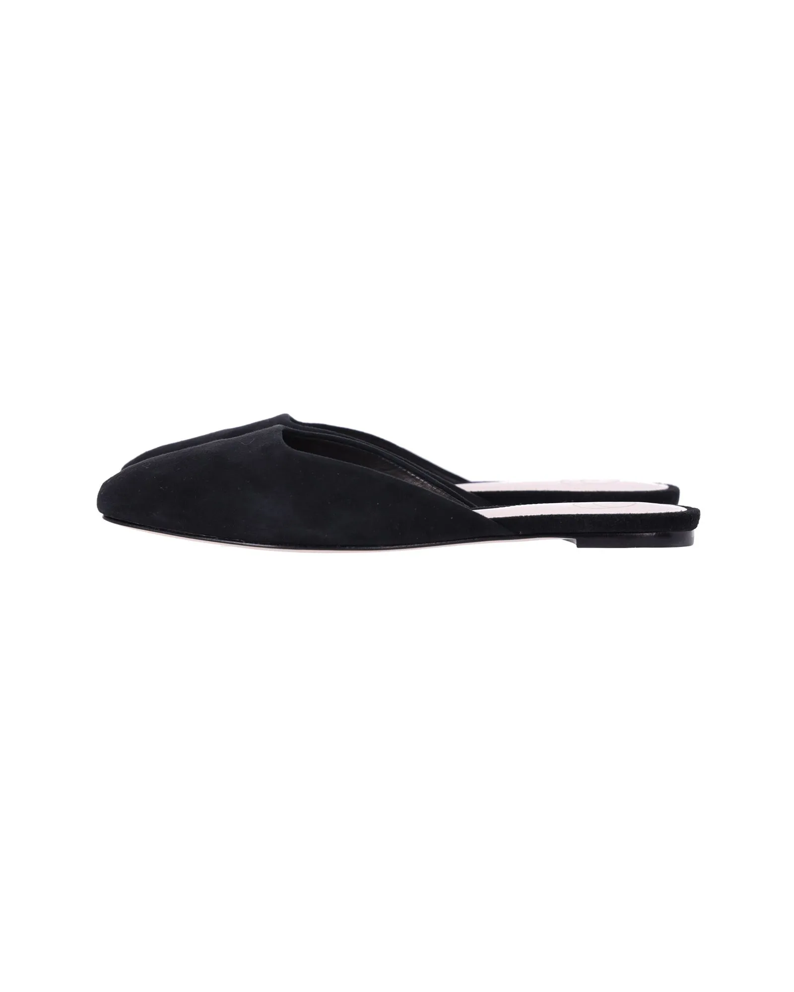 Porte & Paire Square-toe Flat Mules in Black Suede