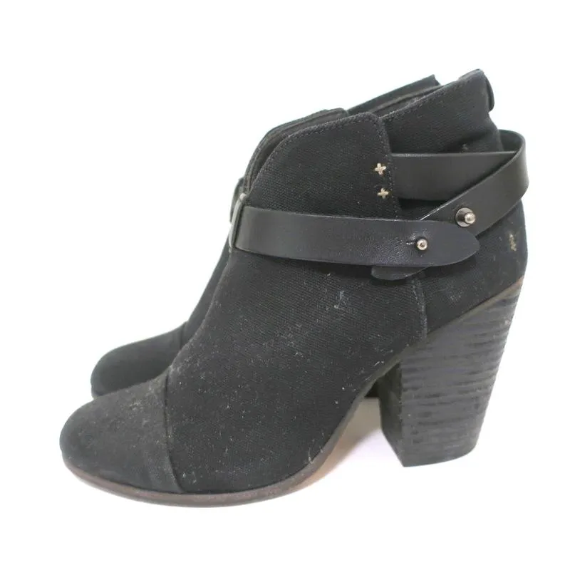 Rag & Bone Harrow Ankle Boots Black Canvas Size 39 High Heel Booties