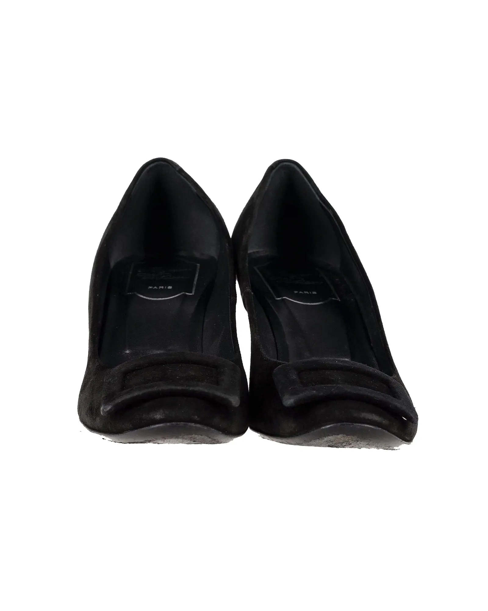 Roger Vivier Buckle Wede Pumps in Black Suede
