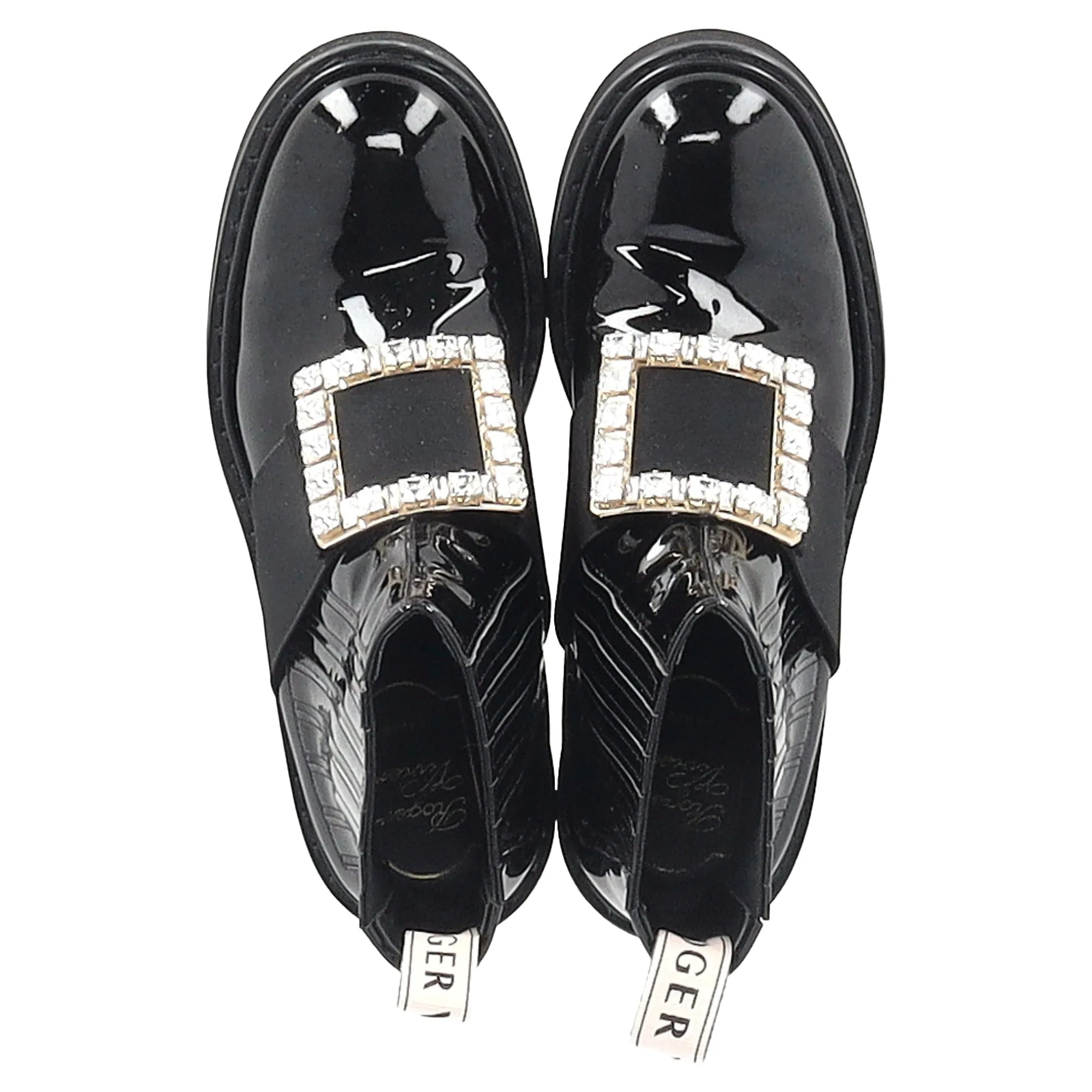 Roger Vivier Viv Rangers Chelsea Booties in Black Patent Leather