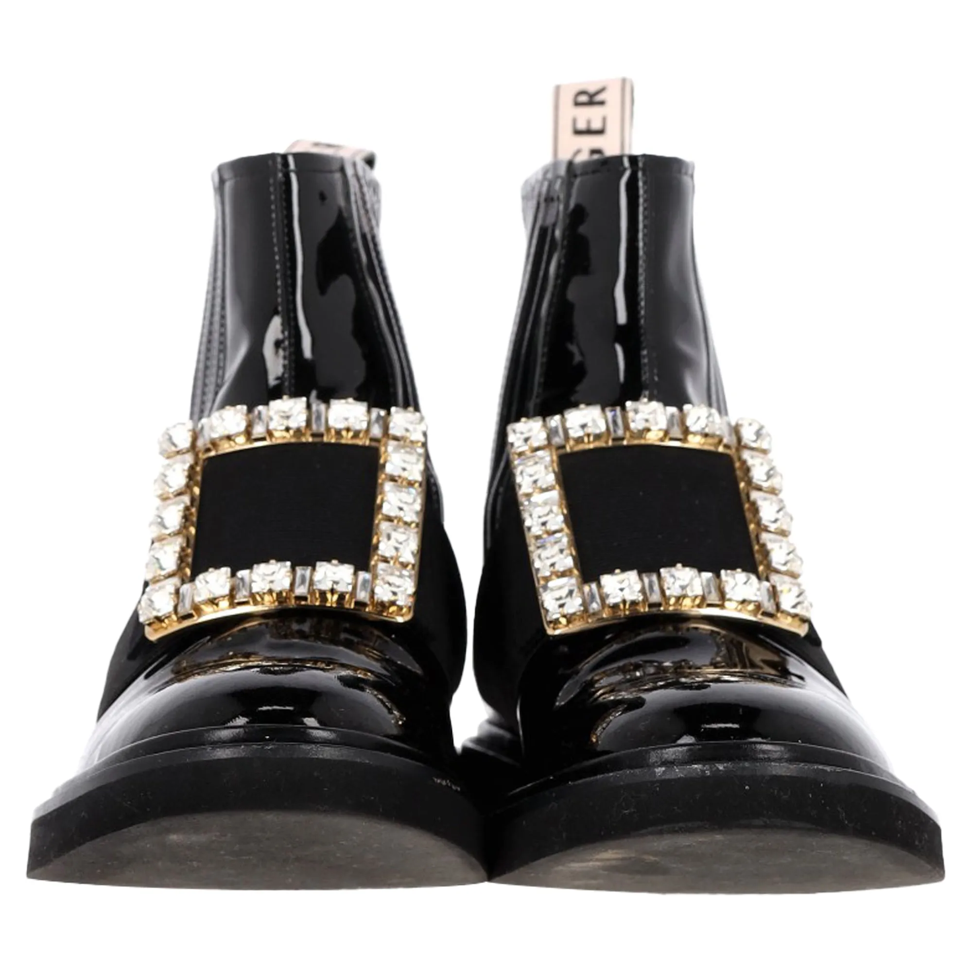 Roger Vivier Viv Rangers Chelsea Booties in Black Patent Leather