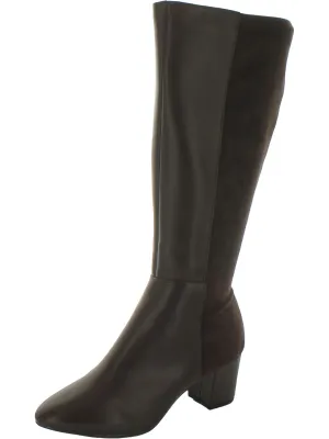 Sacaria Womens Faux Leather Block Heel Knee-High Boots