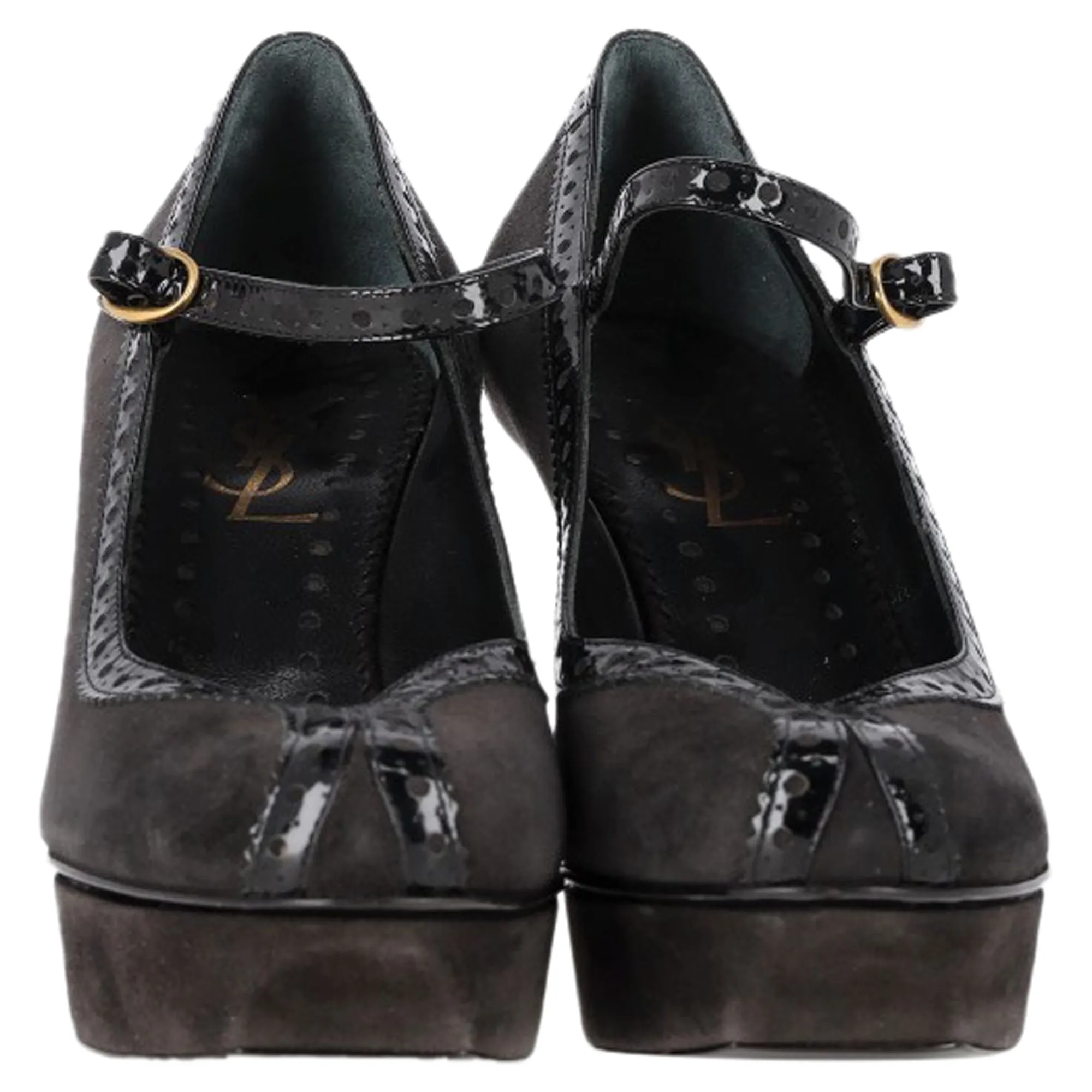 Saint Laurent Mary Jane Platform Pumps in Black Suede