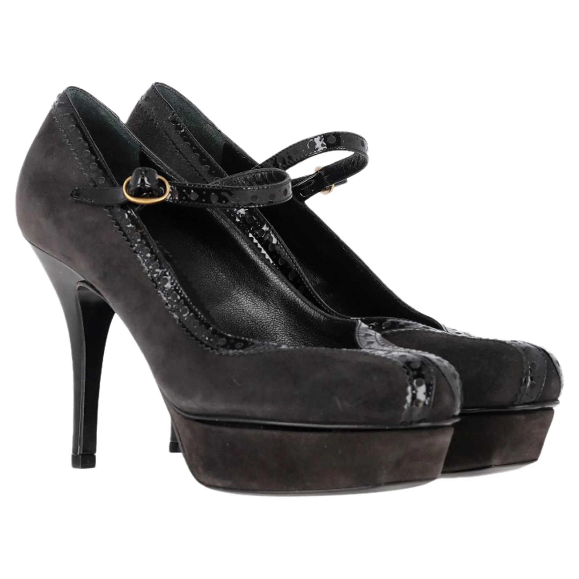 Saint Laurent Mary Jane Platform Pumps in Black Suede
