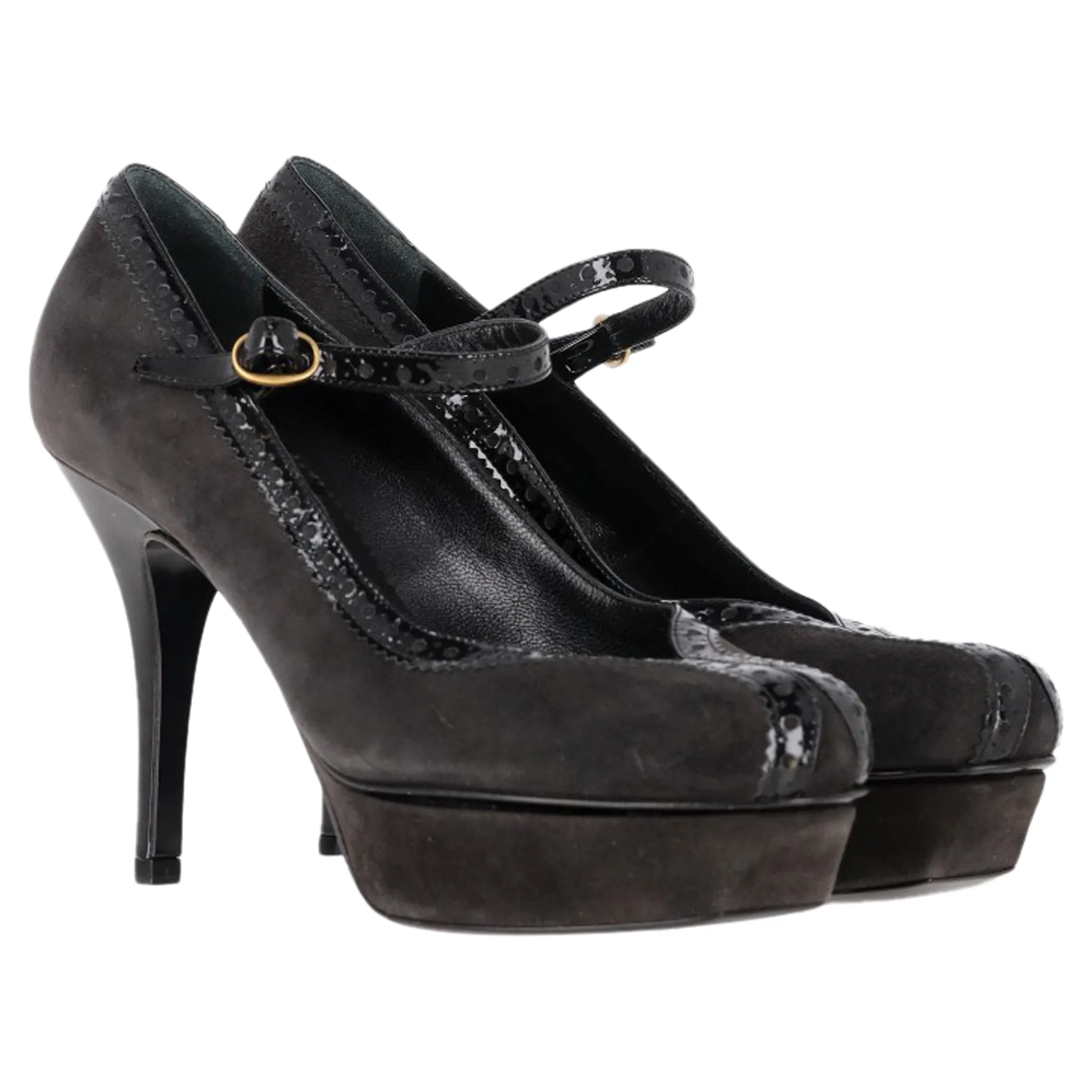 Saint Laurent Mary Jane Platform Pumps in Black Suede