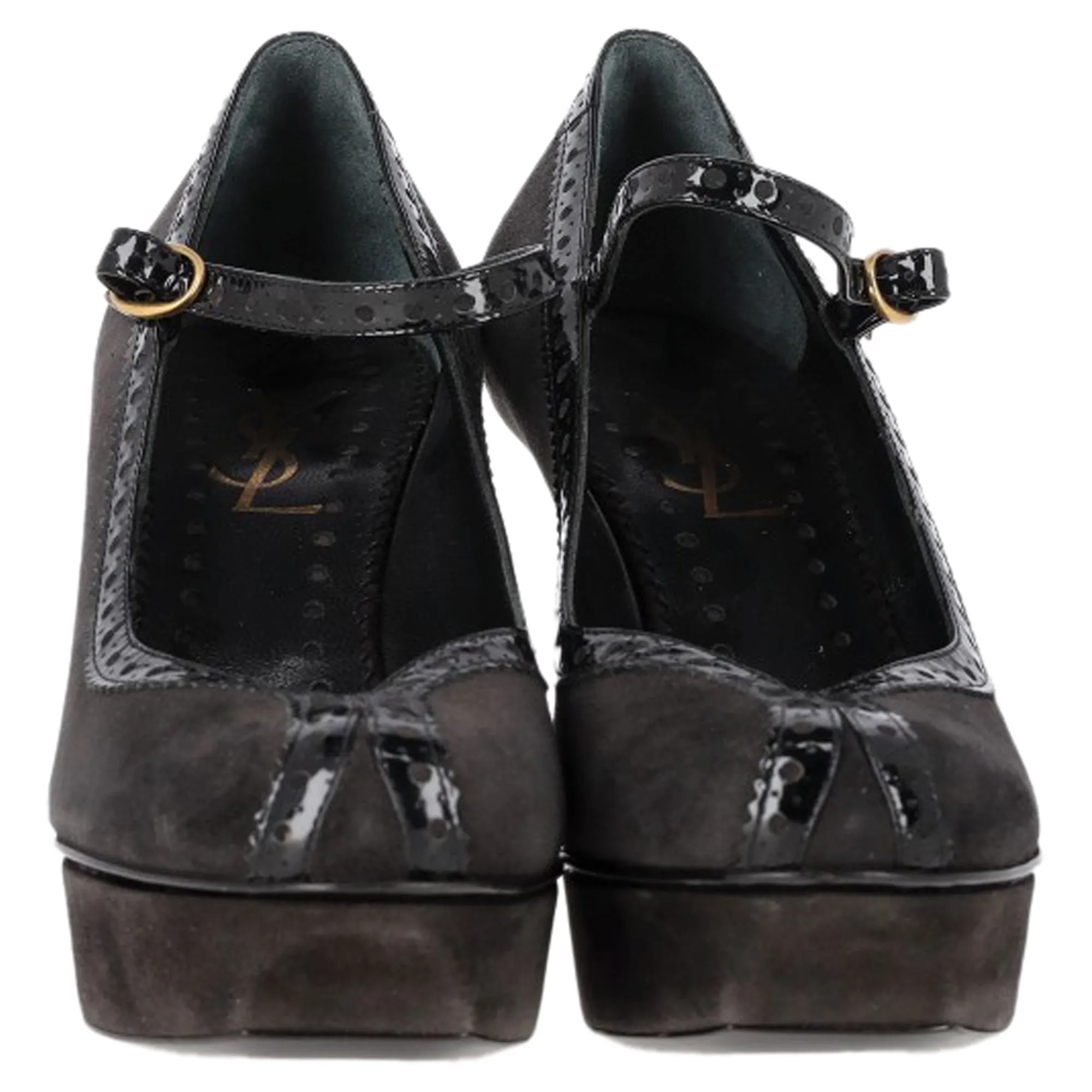Saint Laurent Mary Jane Platform Pumps in Black Suede