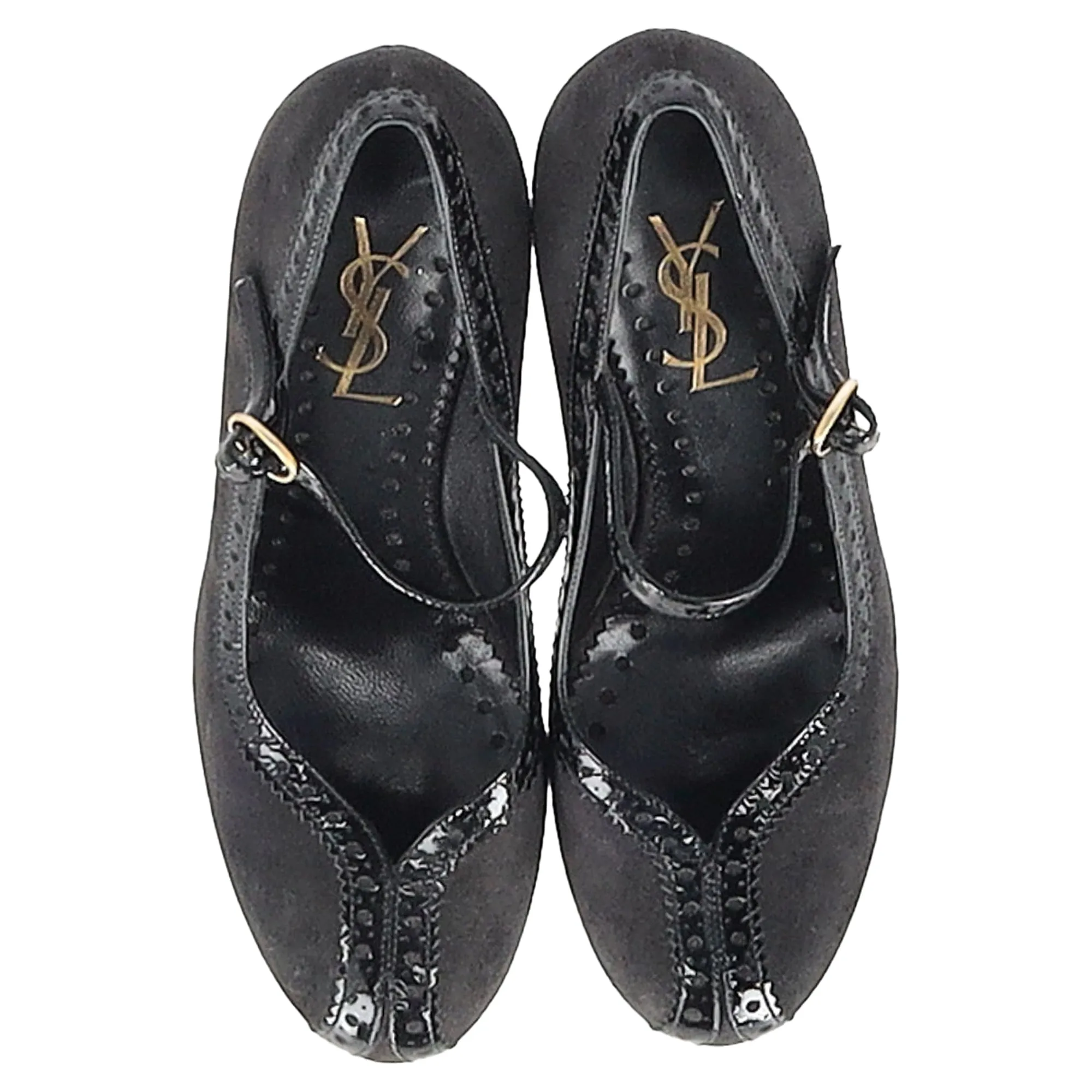 Saint Laurent Mary Jane Platform Pumps in Black Suede