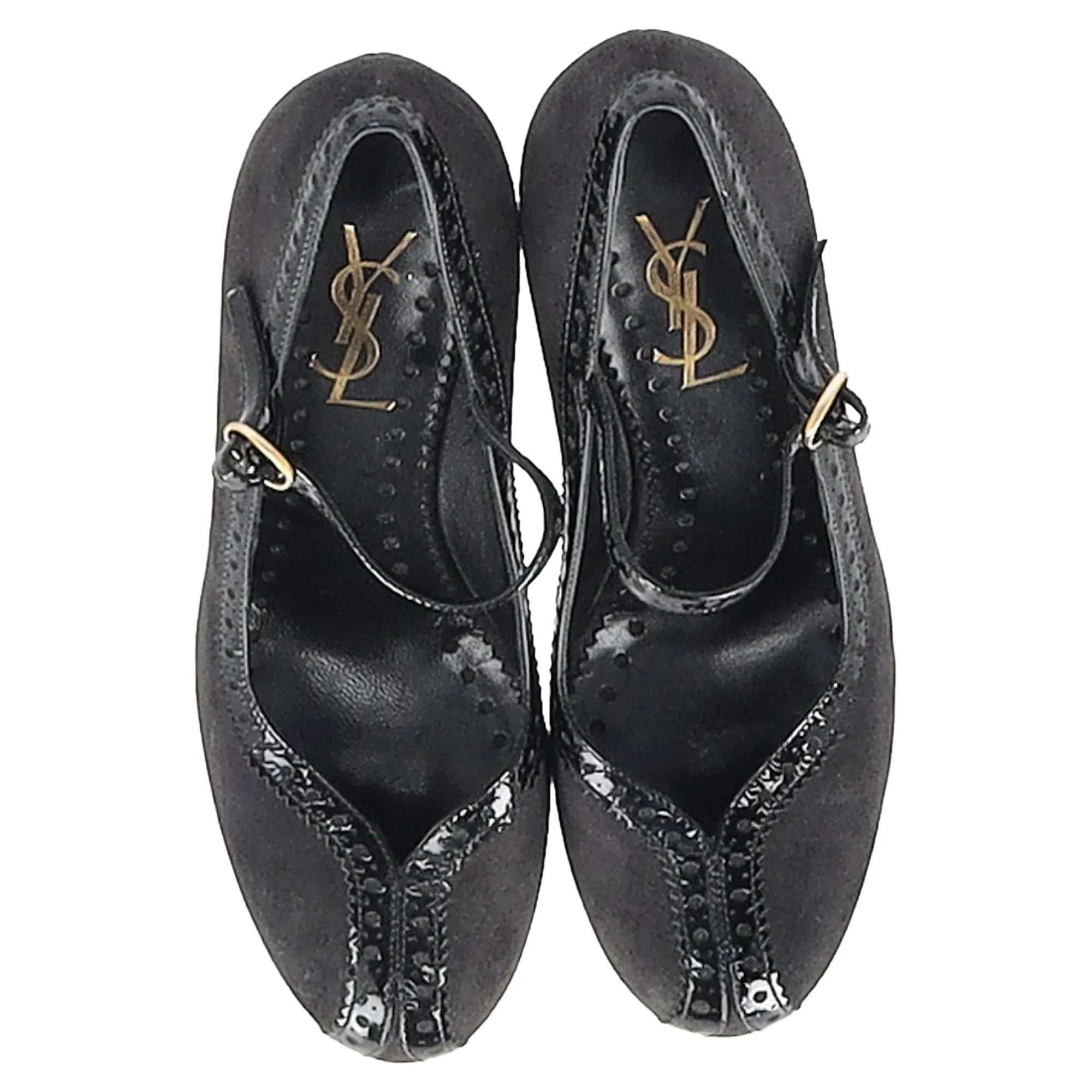 Saint Laurent Mary Jane Platform Pumps in Black Suede