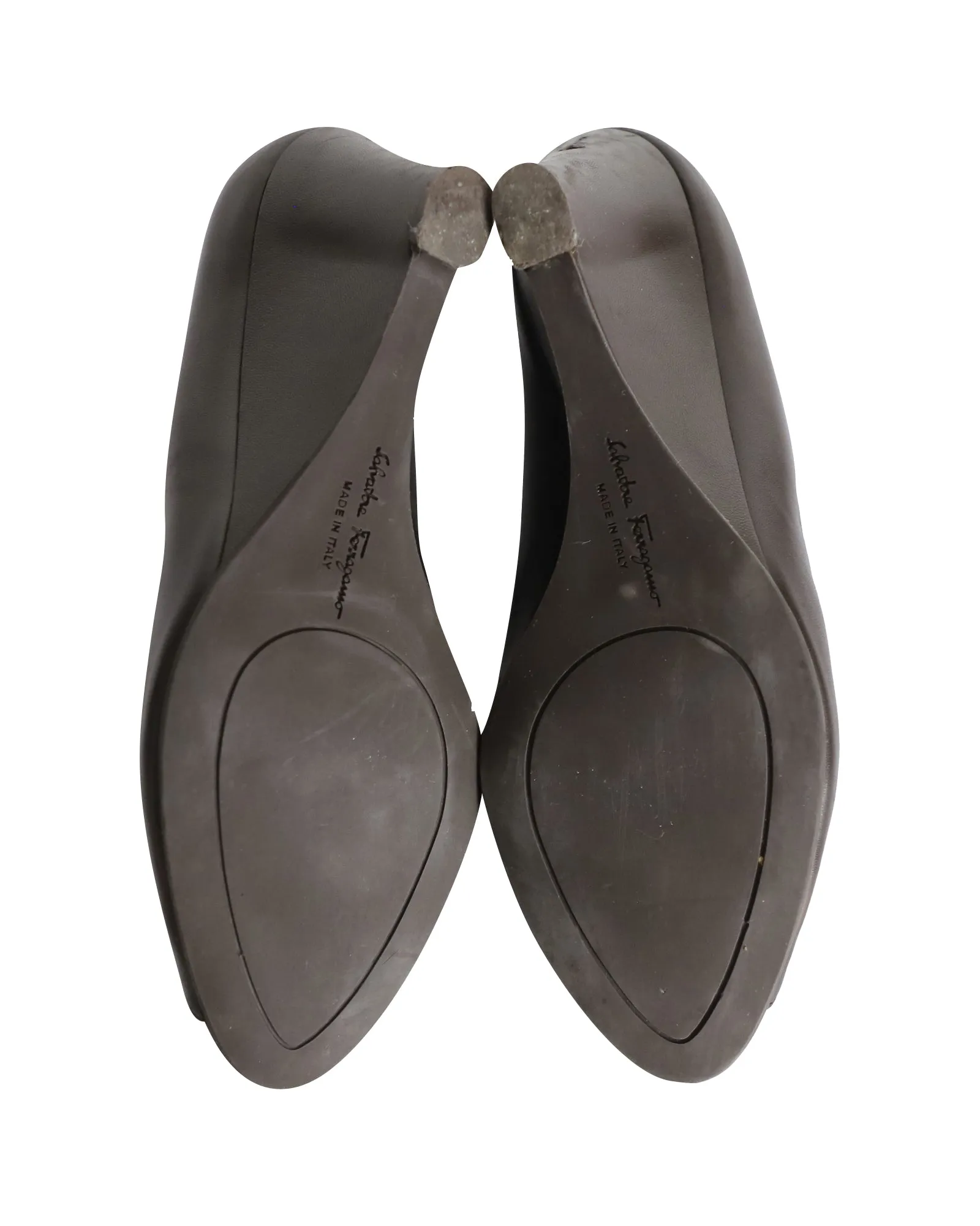 Salvatore Ferragamo Peep-toe Wedge Pumps in Brown Leather