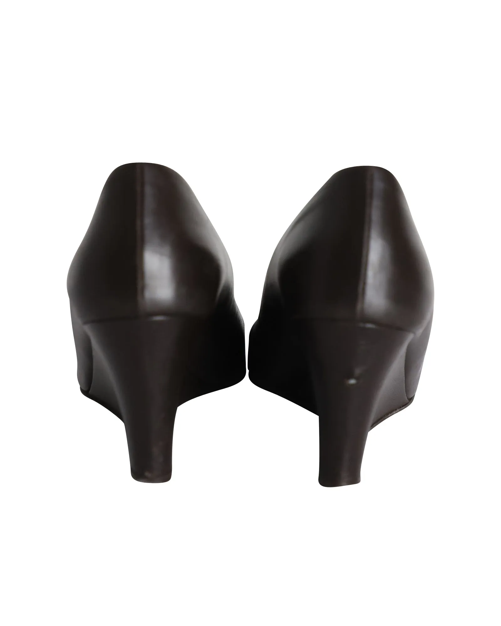 Salvatore Ferragamo Peep-toe Wedge Pumps in Brown Leather