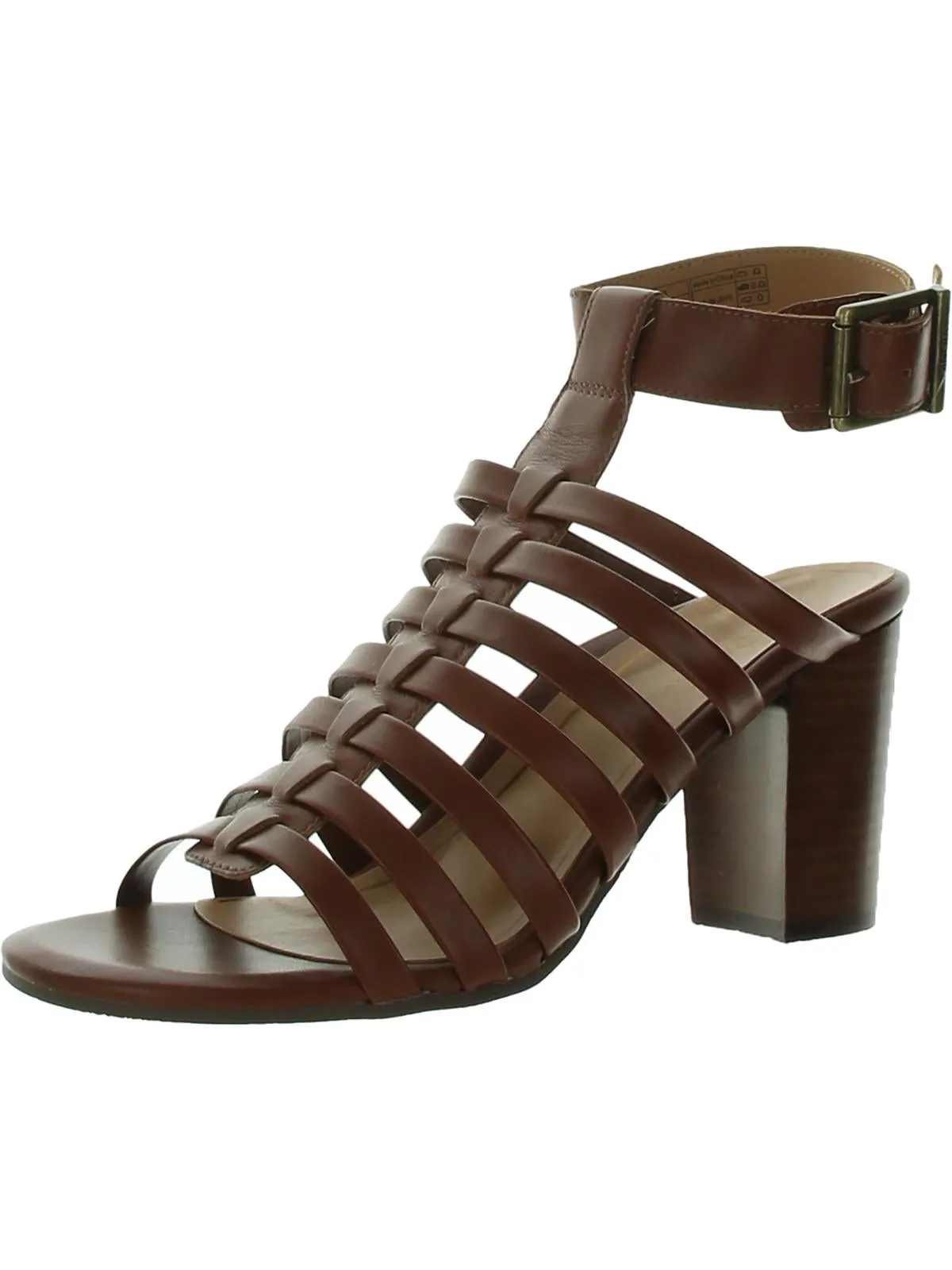 Sami Womens Leather Ankle Strap Block Heels