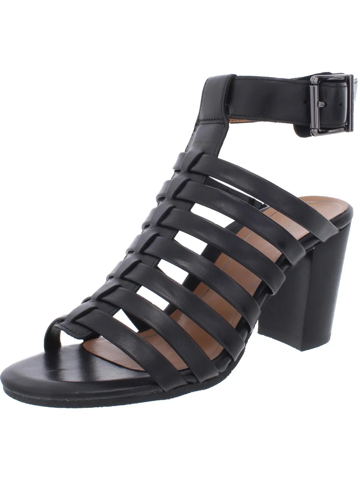 Sami Womens Leather Ankle Strap Block Heels