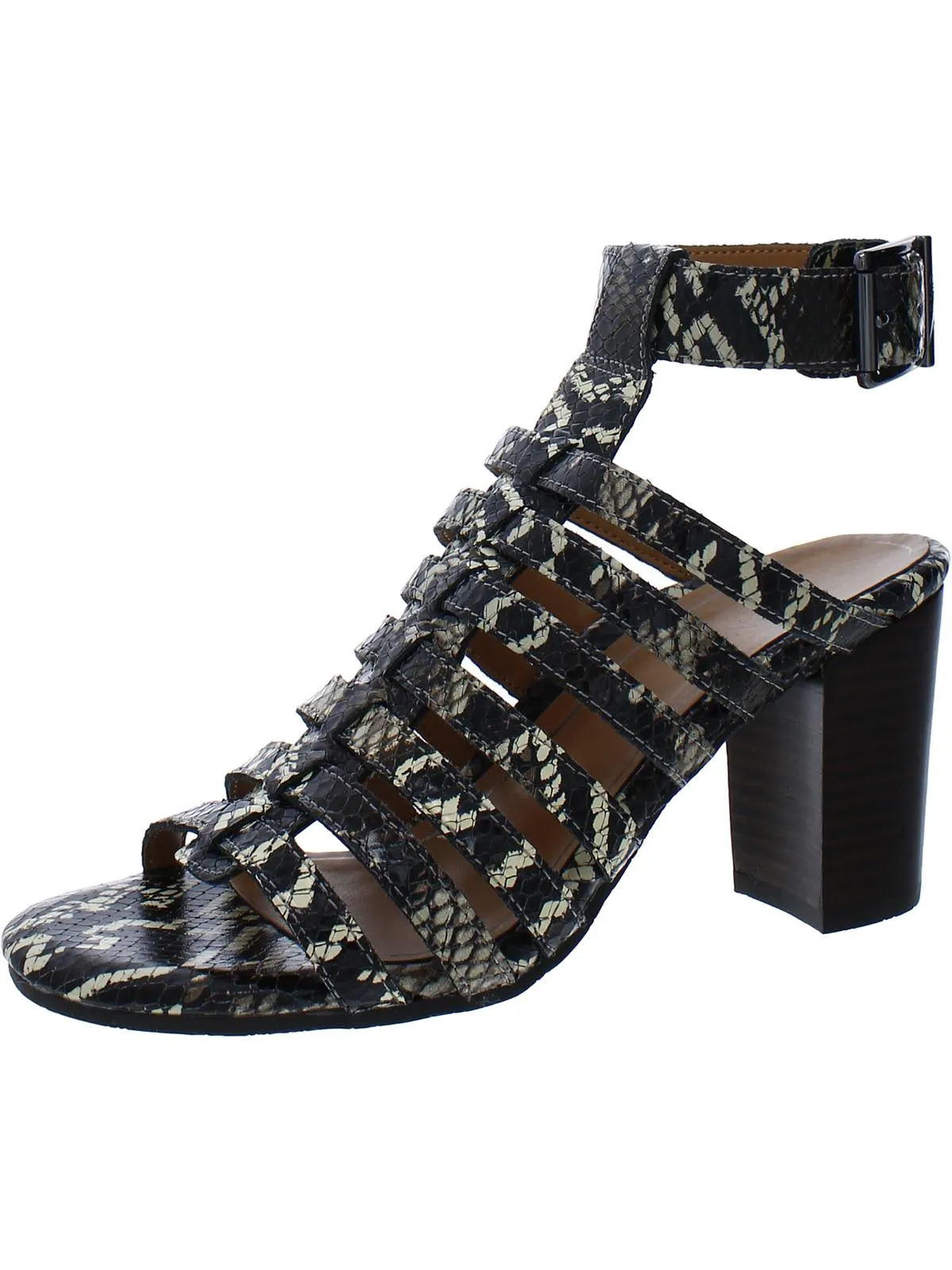 Sami Womens Leather Ankle Strap Block Heels
