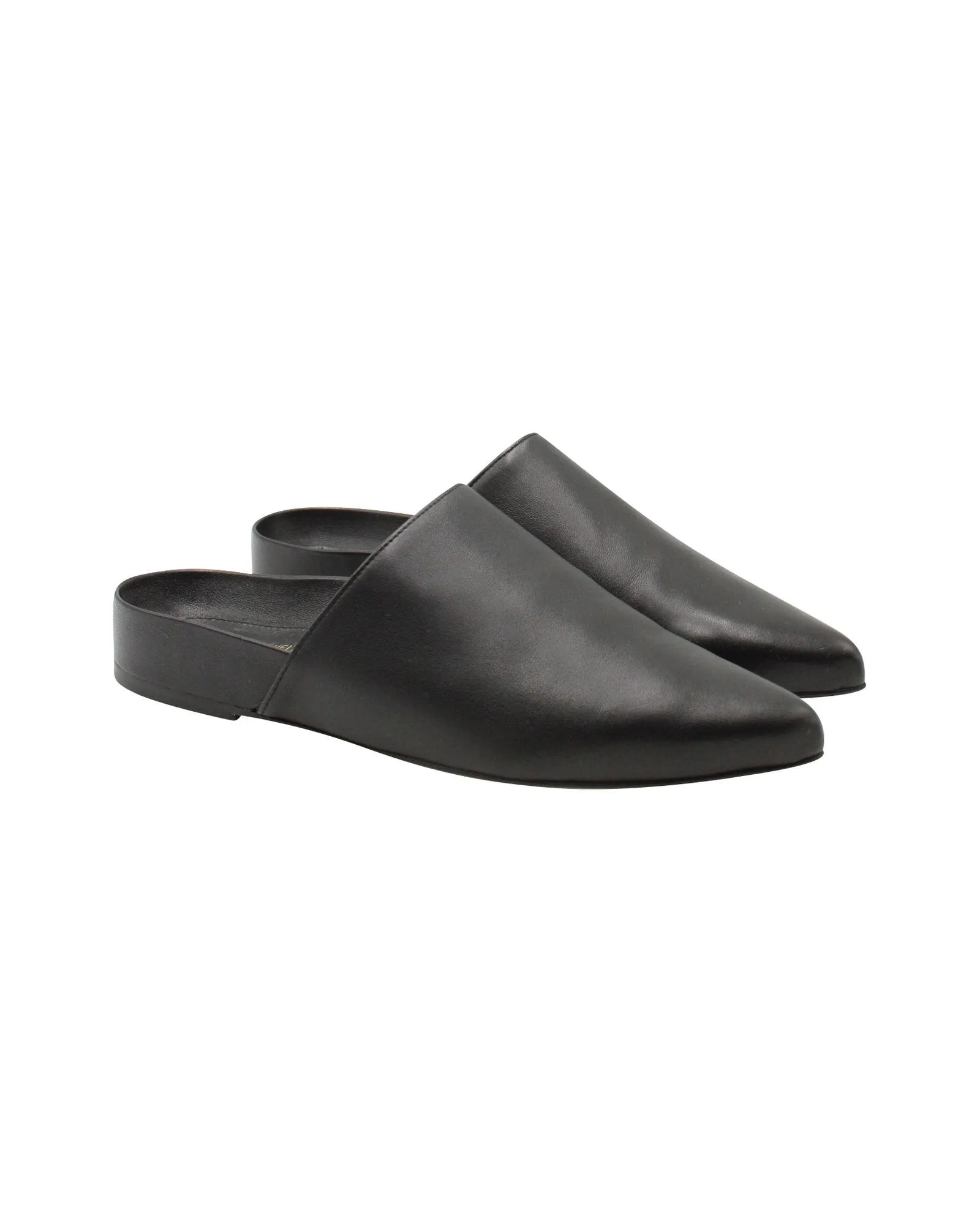 Stuart Weitzman Flat Mules in Black Leather