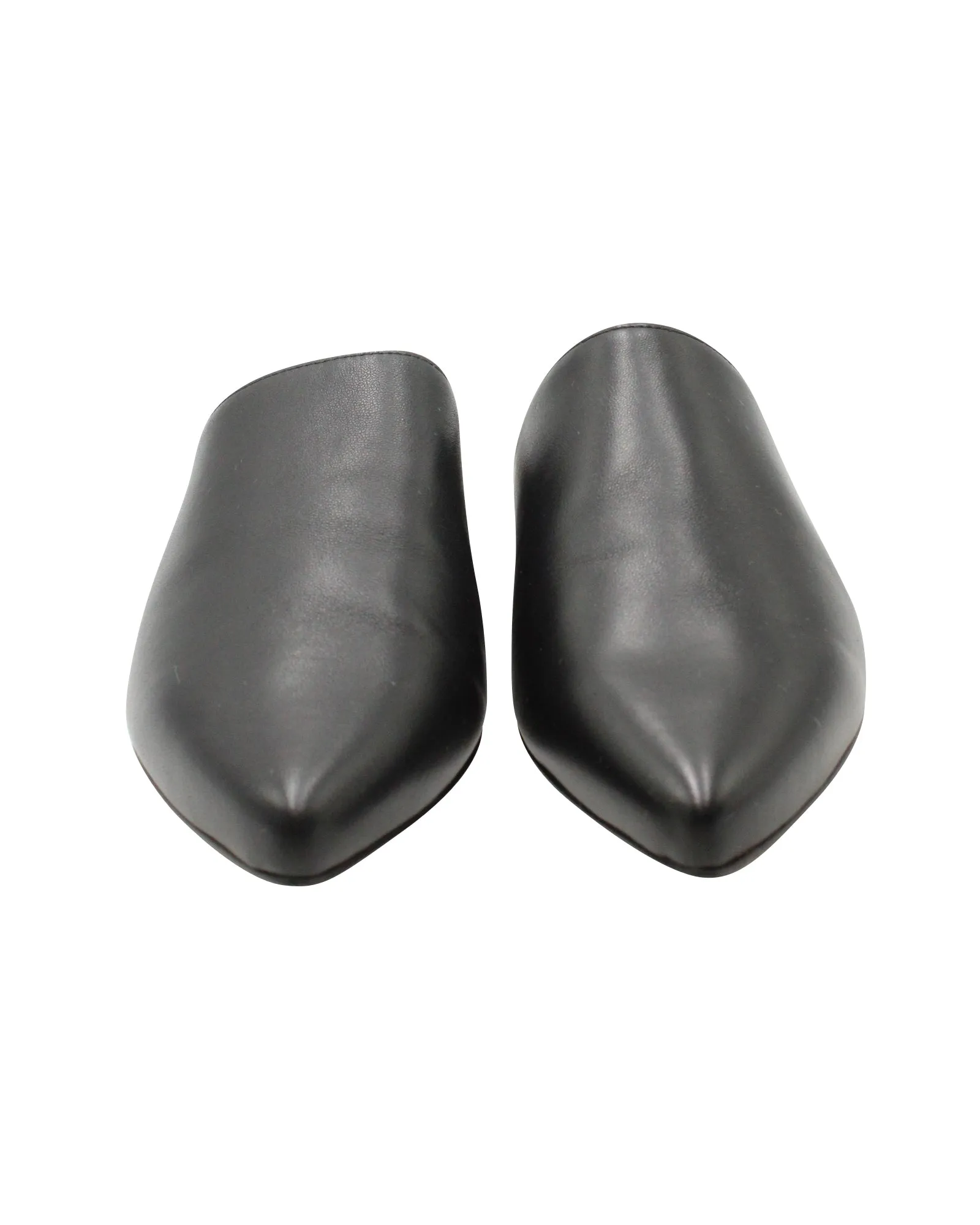 Stuart Weitzman Flat Mules in Black Leather