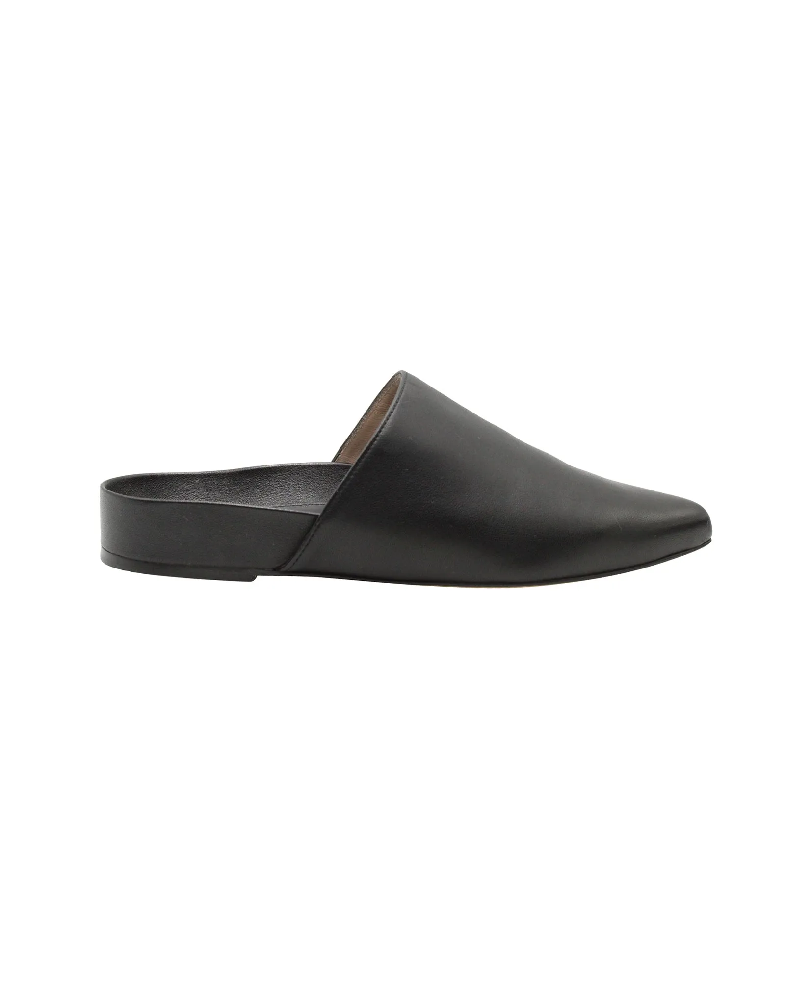 Stuart Weitzman Flat Mules in Black Leather