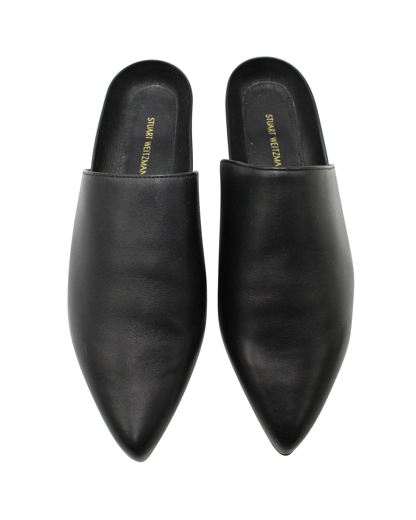 Stuart Weitzman Flat Mules in Black Leather