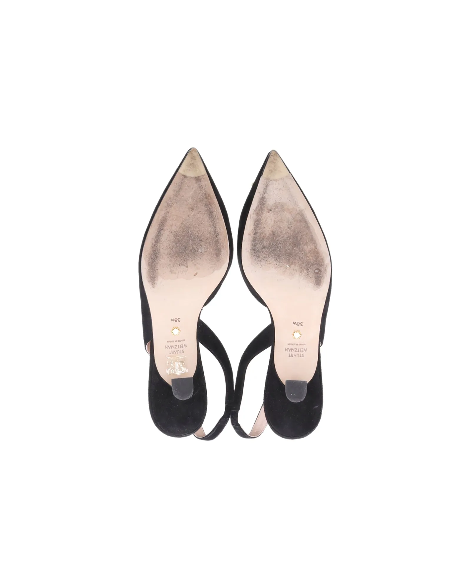 Stuart Weitzman Slingback Kitten Heel Pumps in Black Suede