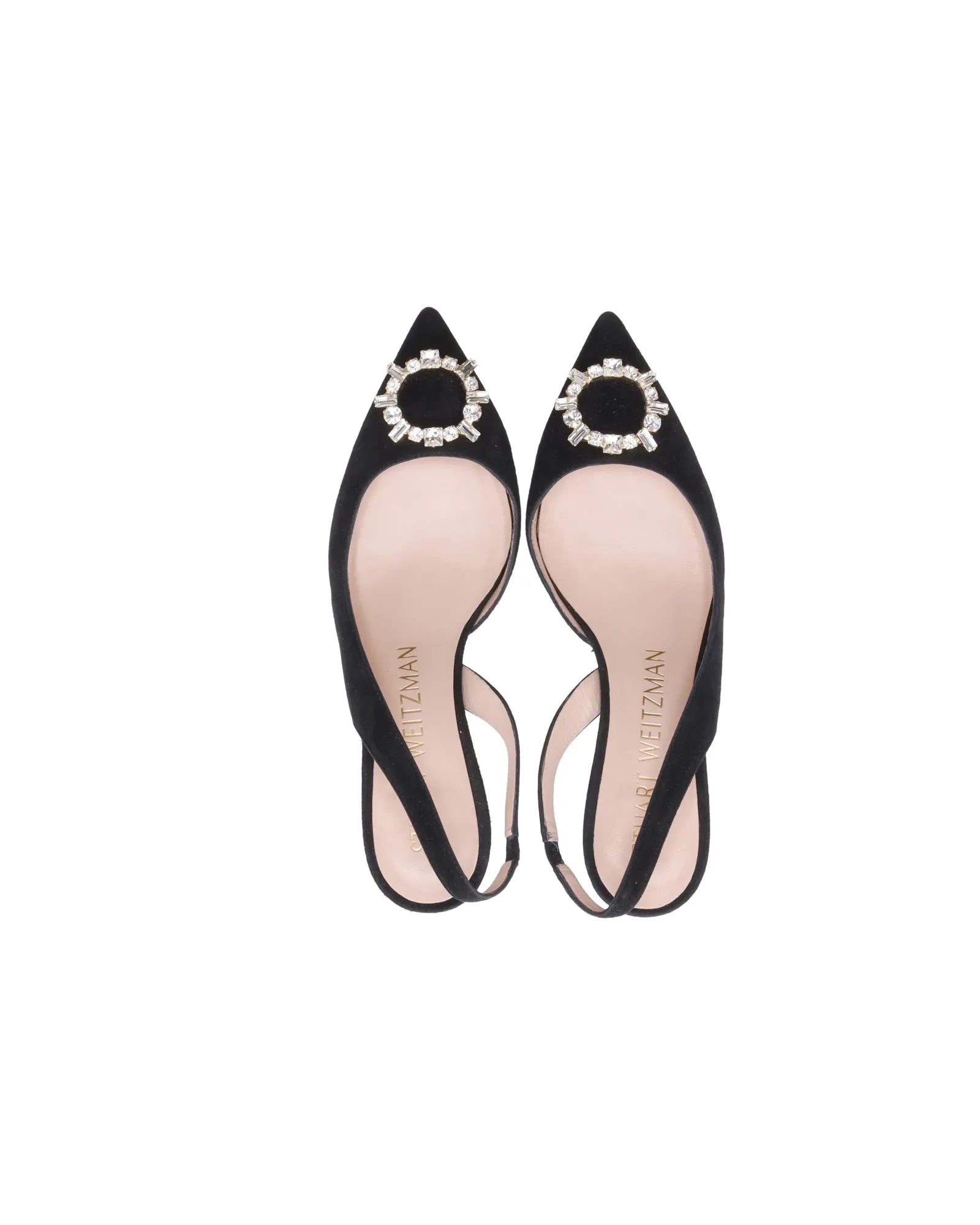 Stuart Weitzman Slingback Kitten Heel Pumps in Black Suede