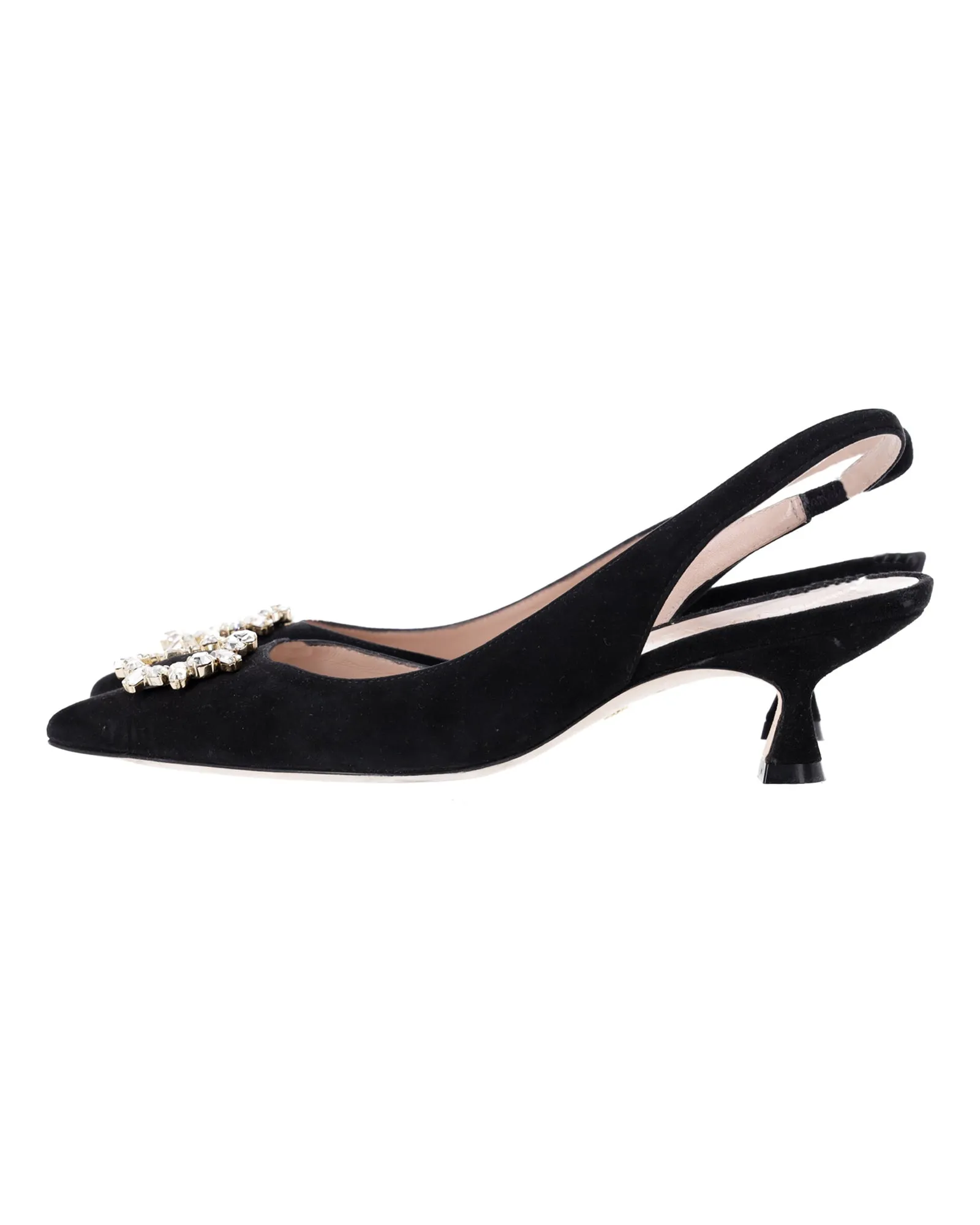 Stuart Weitzman Slingback Kitten Heel Pumps in Black Suede