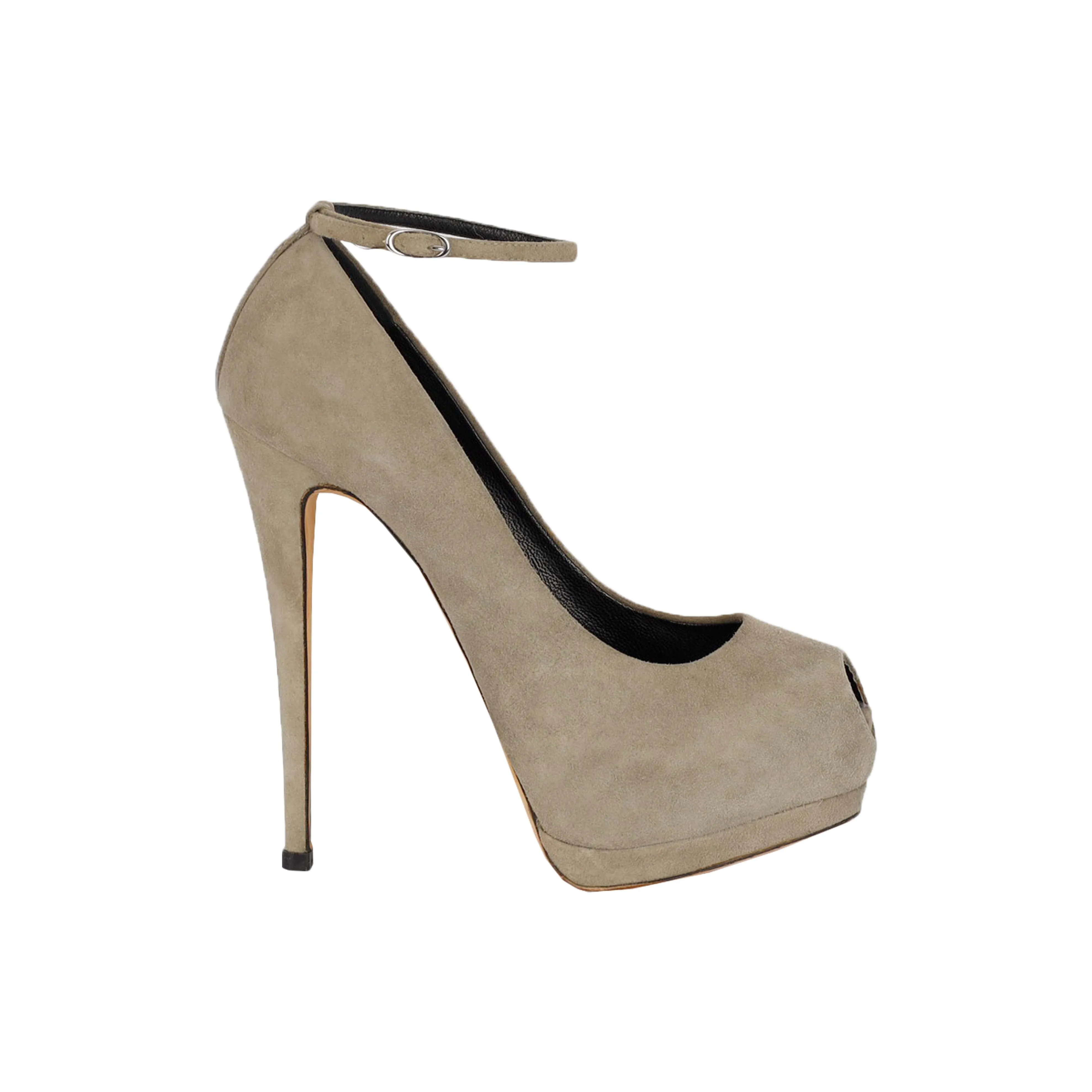 Taupe Suede Platform Pumps with Ankle Closure - '20s