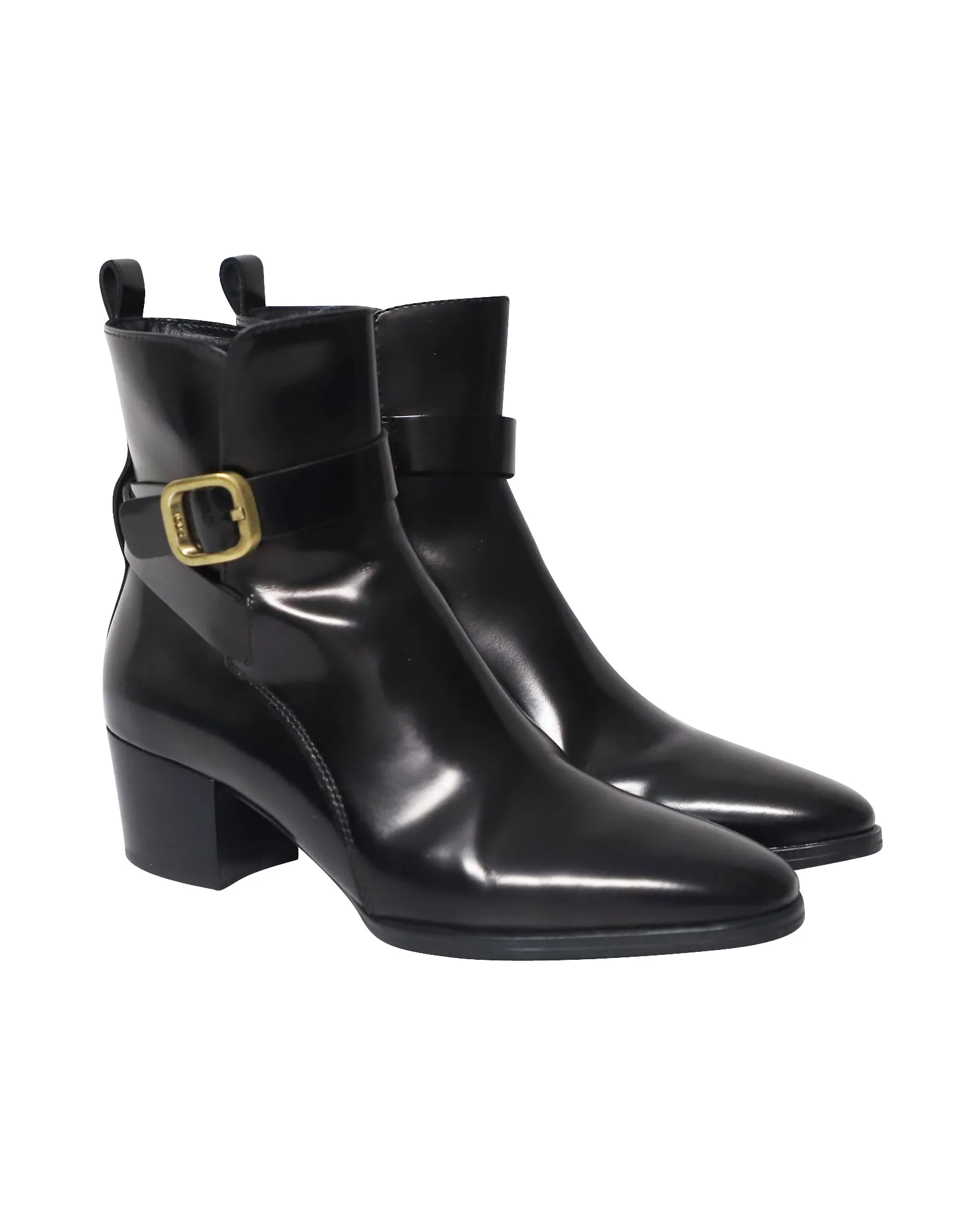Tod's Block Heel Wrap Detail Ankle Boots in Black Leather