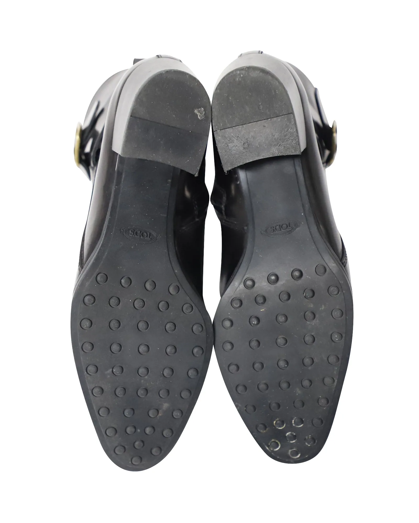 Tod's Block Heel Wrap Detail Ankle Boots in Black Leather