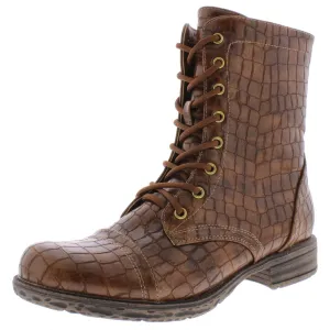 Underground Womens Faux Leather Snake Print Combat Boots