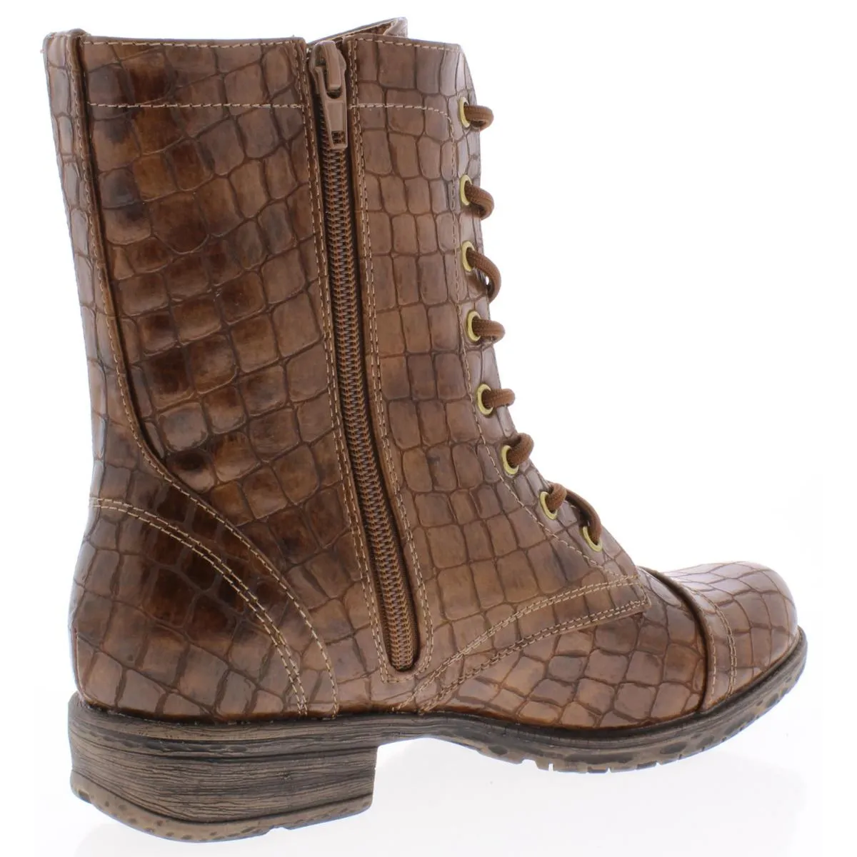 Underground Womens Faux Leather Snake Print Combat Boots