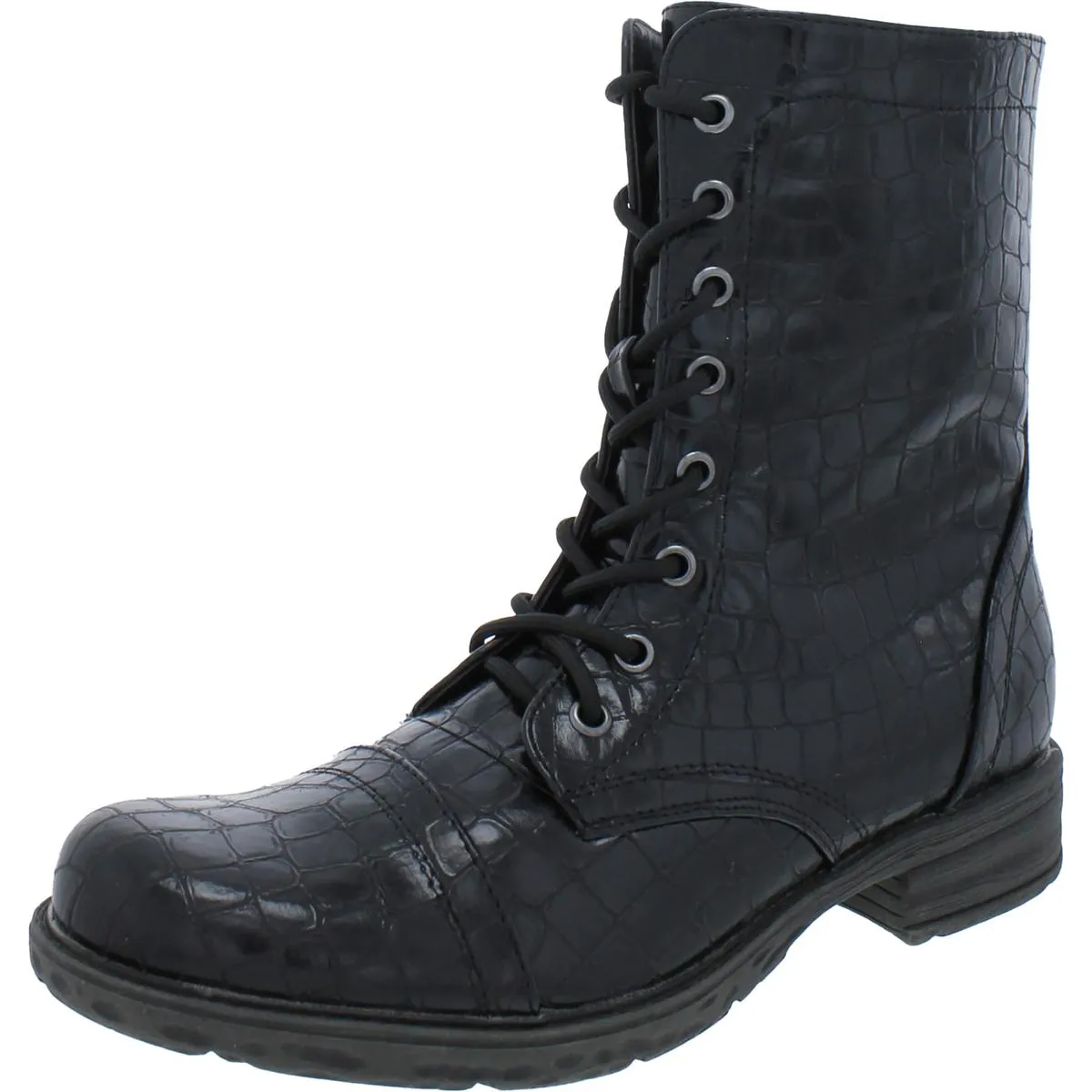 Underground Womens Faux Leather Snake Print Combat Boots