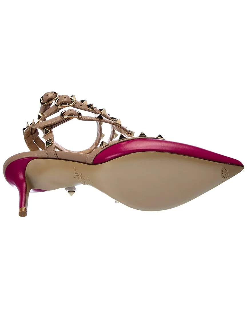 Valentino Rockstud Caged 65 Leather Ankle Strap Pump