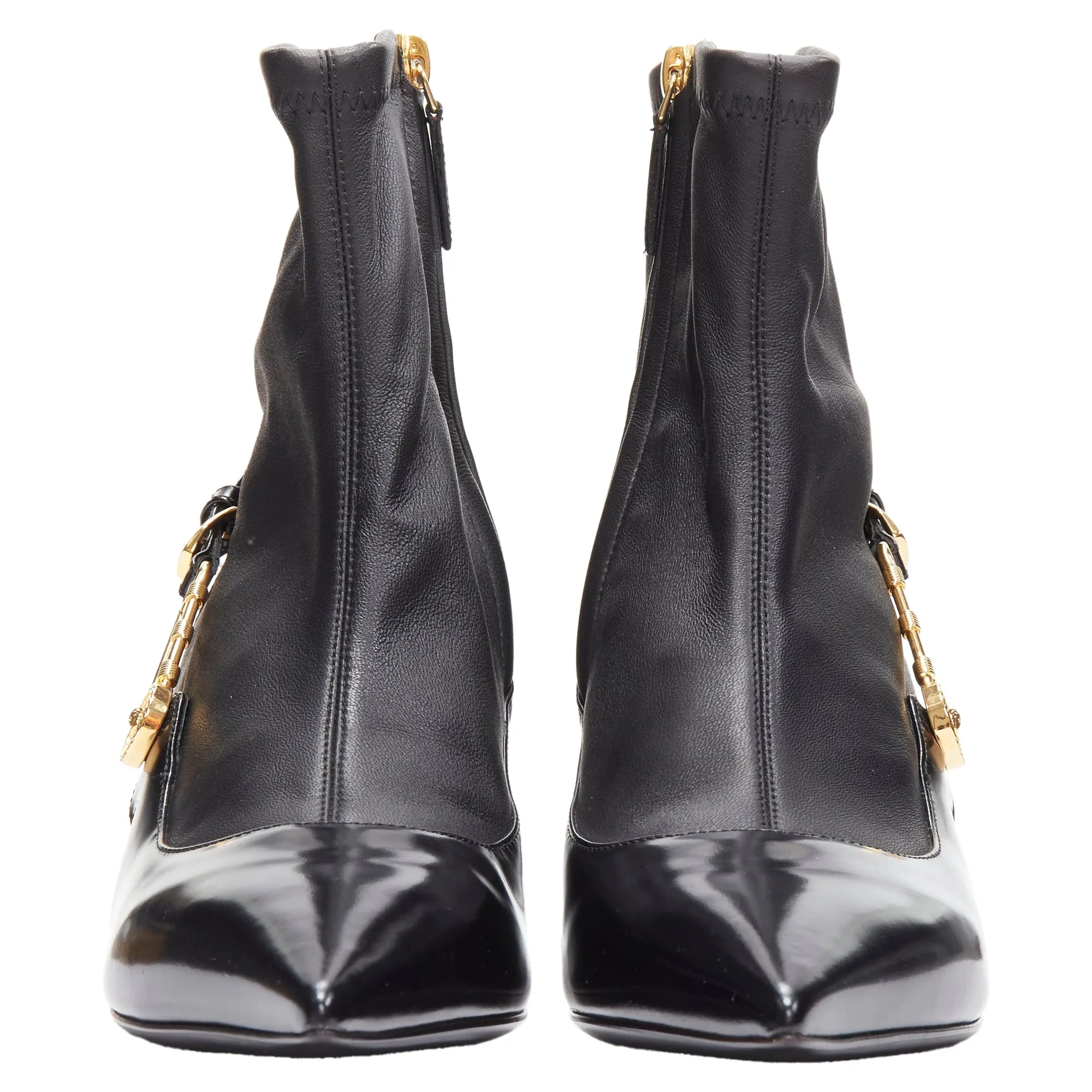 Versace Medusa Punk Safety Pin leather kitten heel bootie