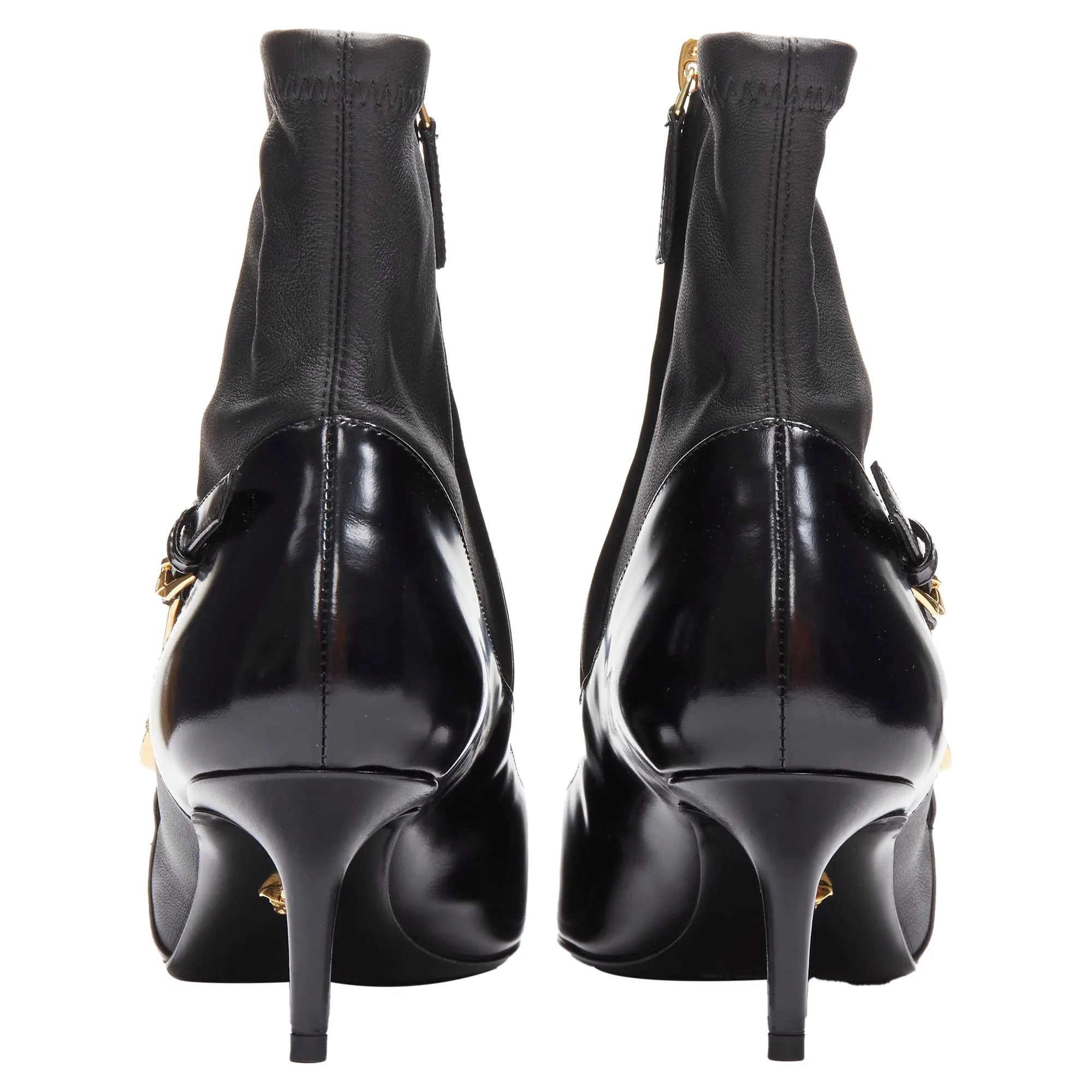 Versace Medusa Punk Safety Pin leather kitten heel bootie