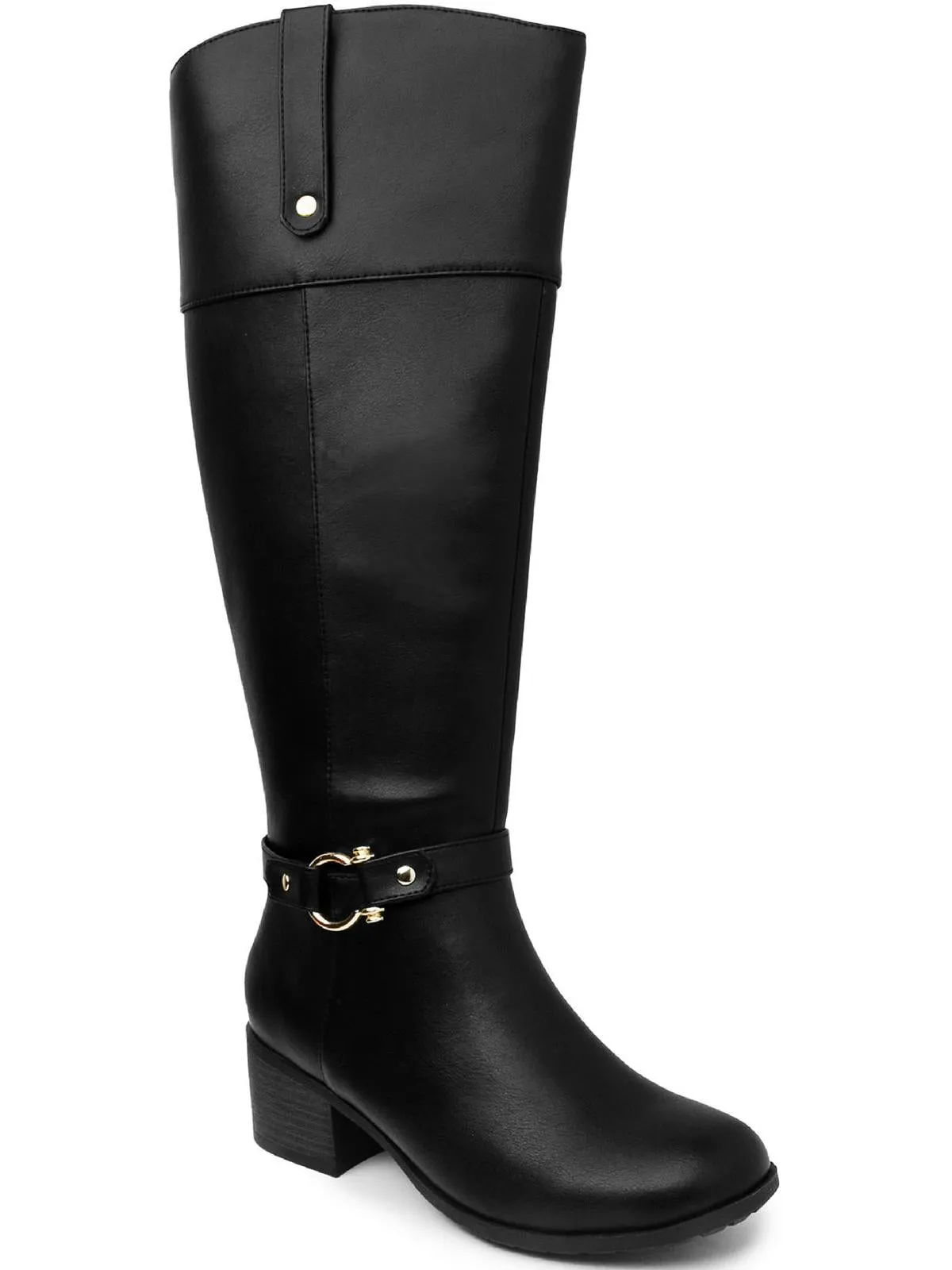 Vickyy Womens Faux Leather Block Heel Knee-High Boots