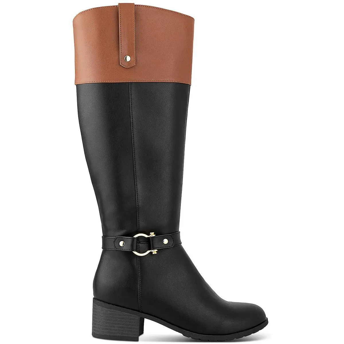 Vickyy Womens Faux Leather Block Heel Knee-High Boots