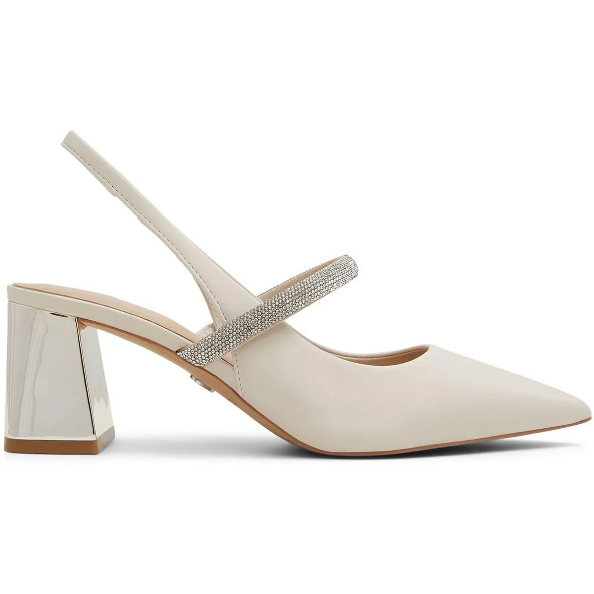 Womens Embellished Faux Leather Slingback Heels