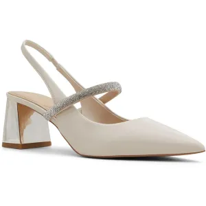 Womens Embellished Faux Leather Slingback Heels
