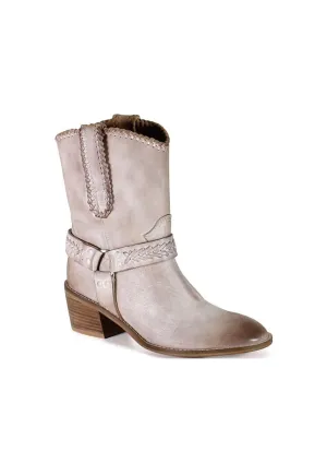 Women's Glass Heart Distressed Leather Western Booties In Off White
