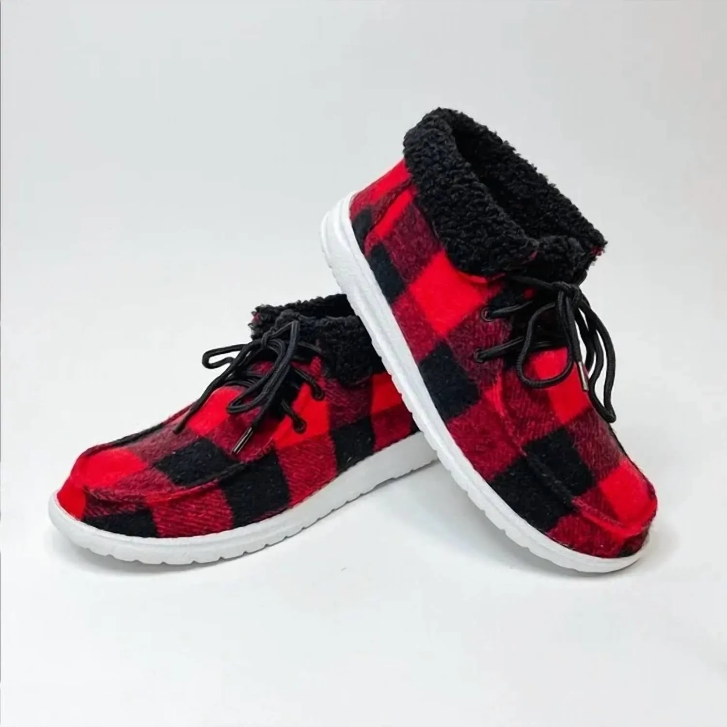 Women's Mighty Sneaker Bootie In Red Buffalo Plaid