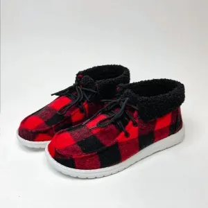 Women's Mighty Sneaker Bootie In Red Buffalo Plaid